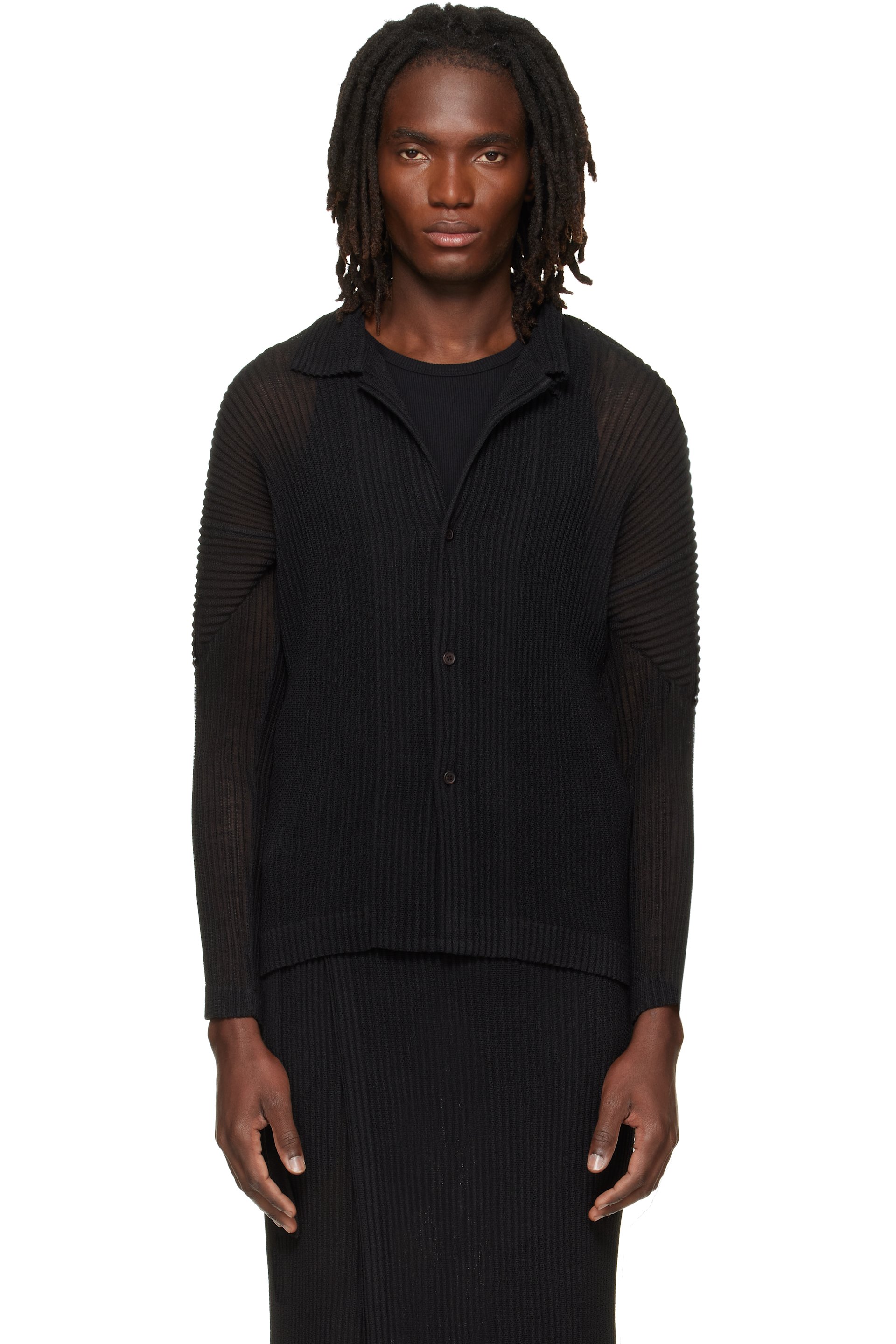 HOMME PLISSÉ ISSEY MIYAKE - Black Rustic Mesh Shirt