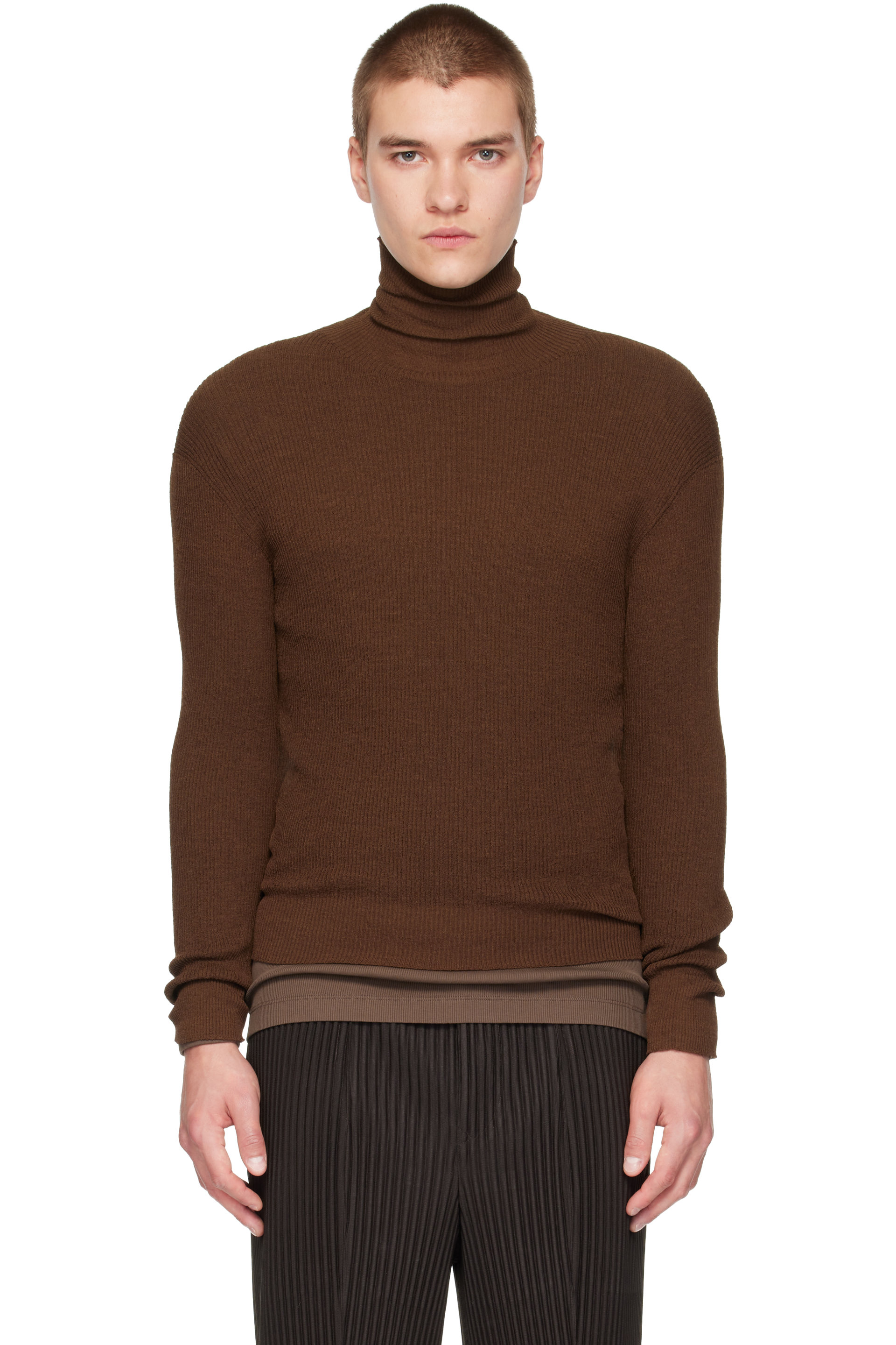 HOMME PLISSÉ ISSEY MIYAKE - Brown Unraveled Knit Sweater