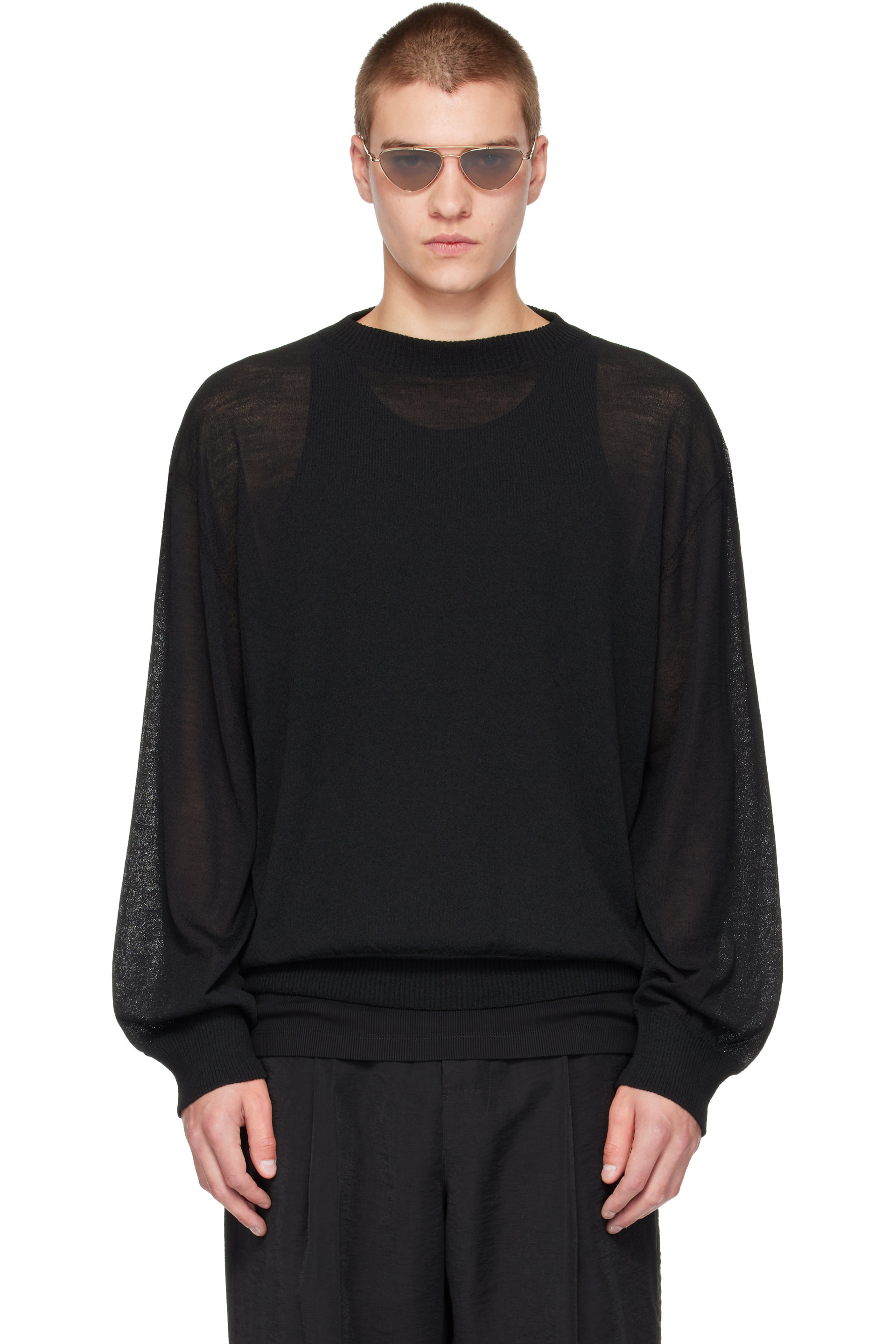 HOMME PLISSÉ ISSEY MIYAKE - Black Unraveled Knit Sweater