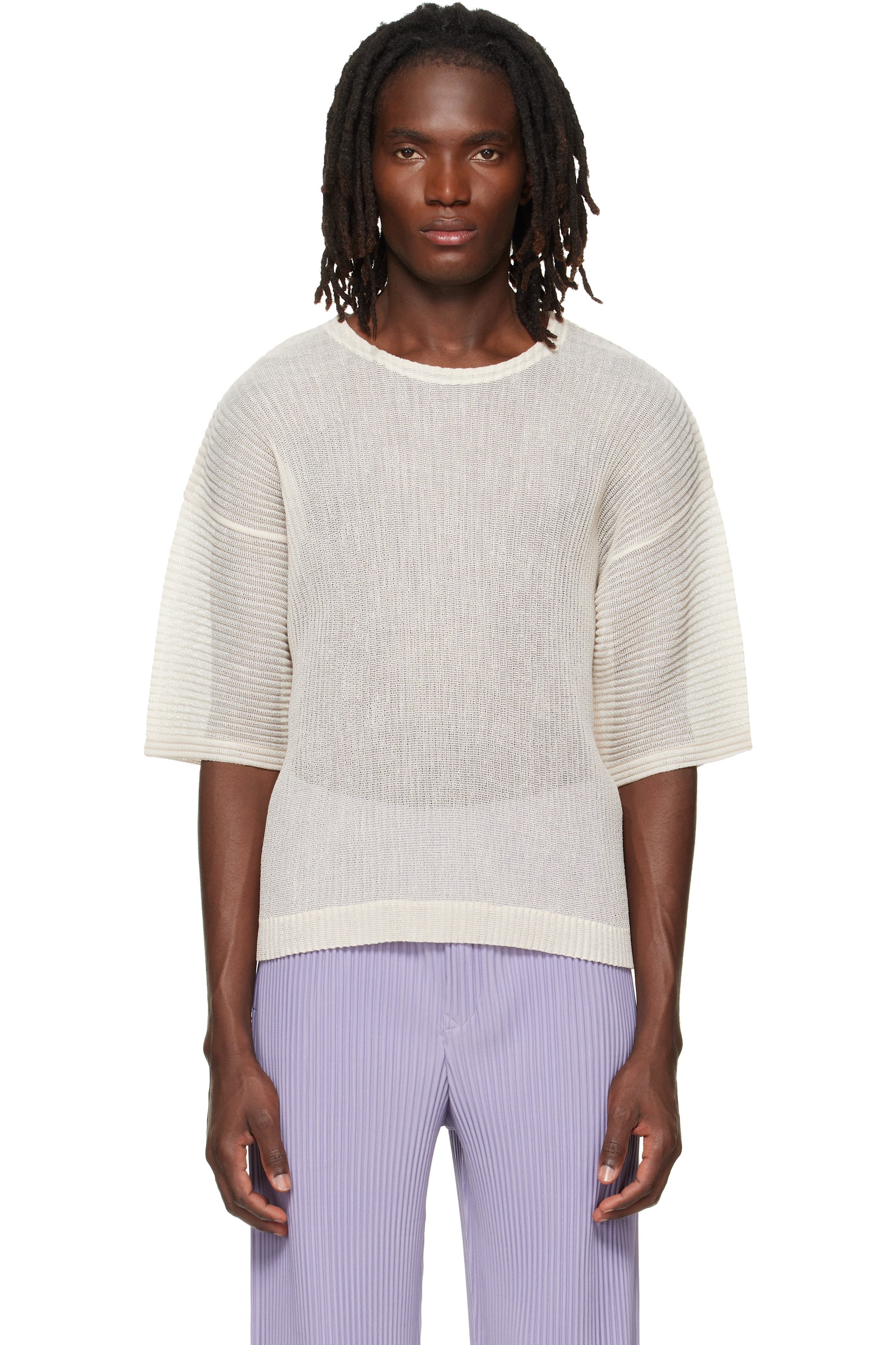 HOMME PLISSÉ ISSEY MIYAKE - Off-White Rustic Mesh T-shirt