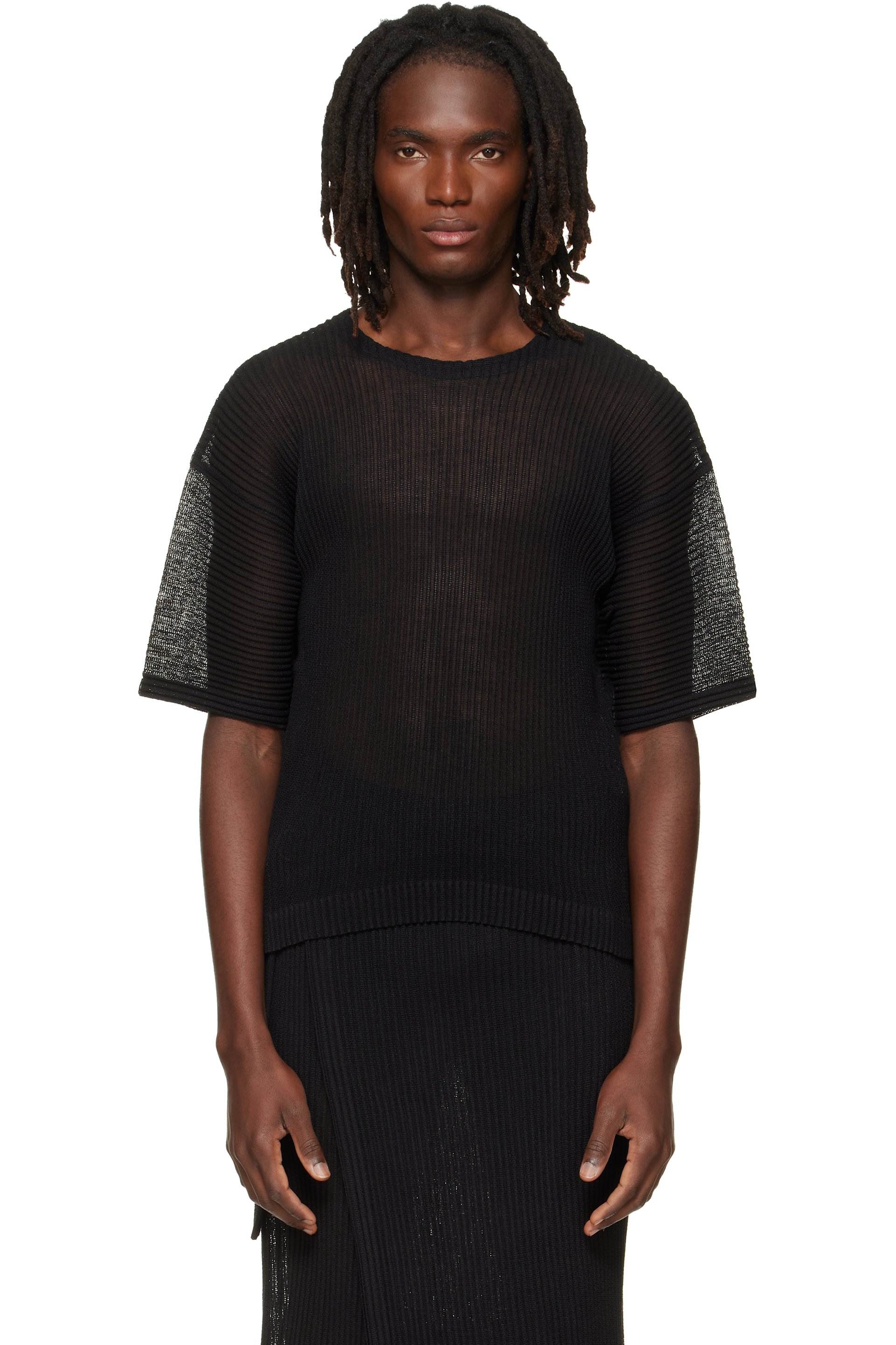 HOMME PLISSÉ ISSEY MIYAKE - Black Rustic Mesh T-shirt
