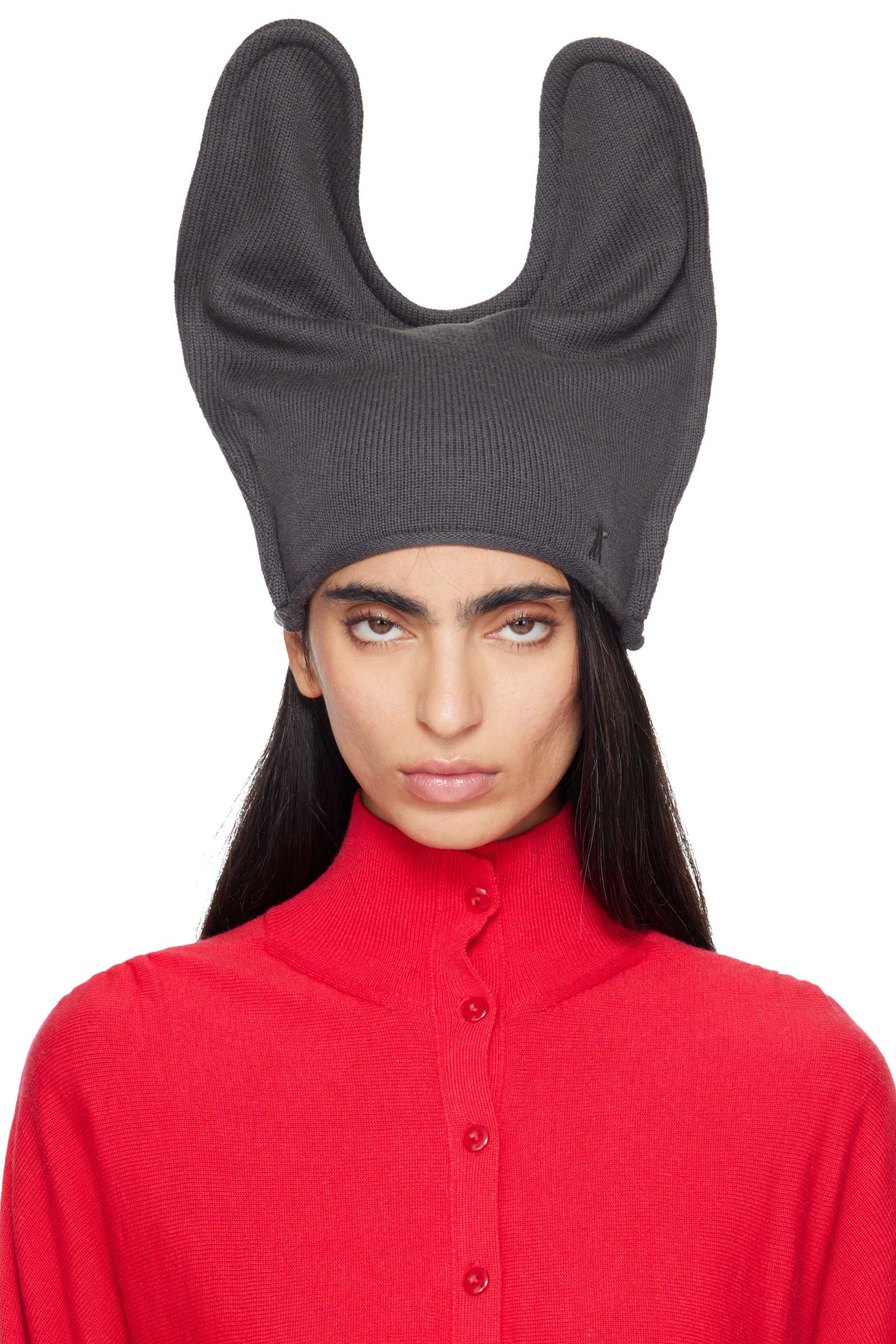 OPEN YY - Bonnet gris en tricot à armature