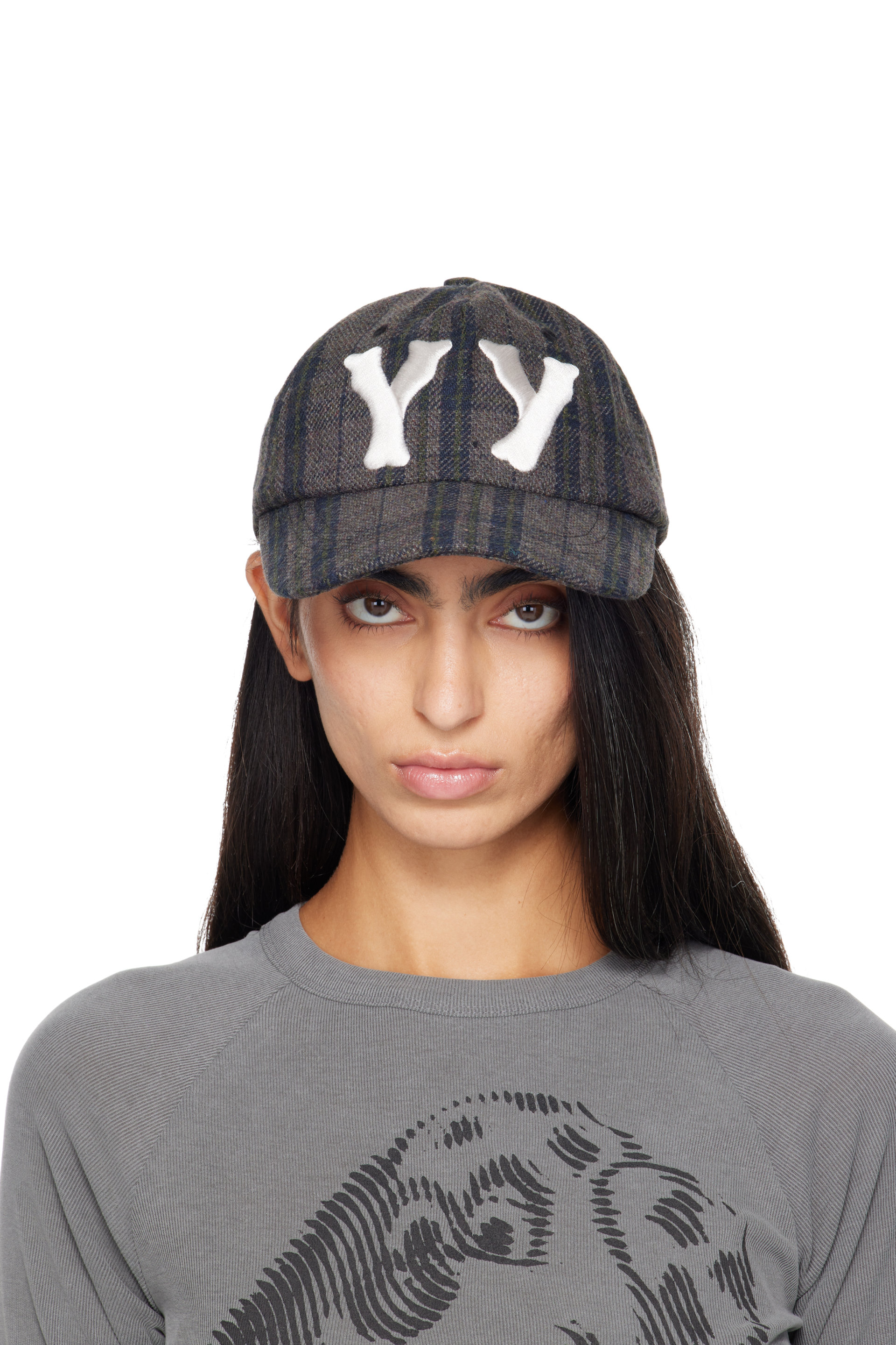 OPEN YY - Brown 'Yy' Checkered Heart Bone Ball Cap