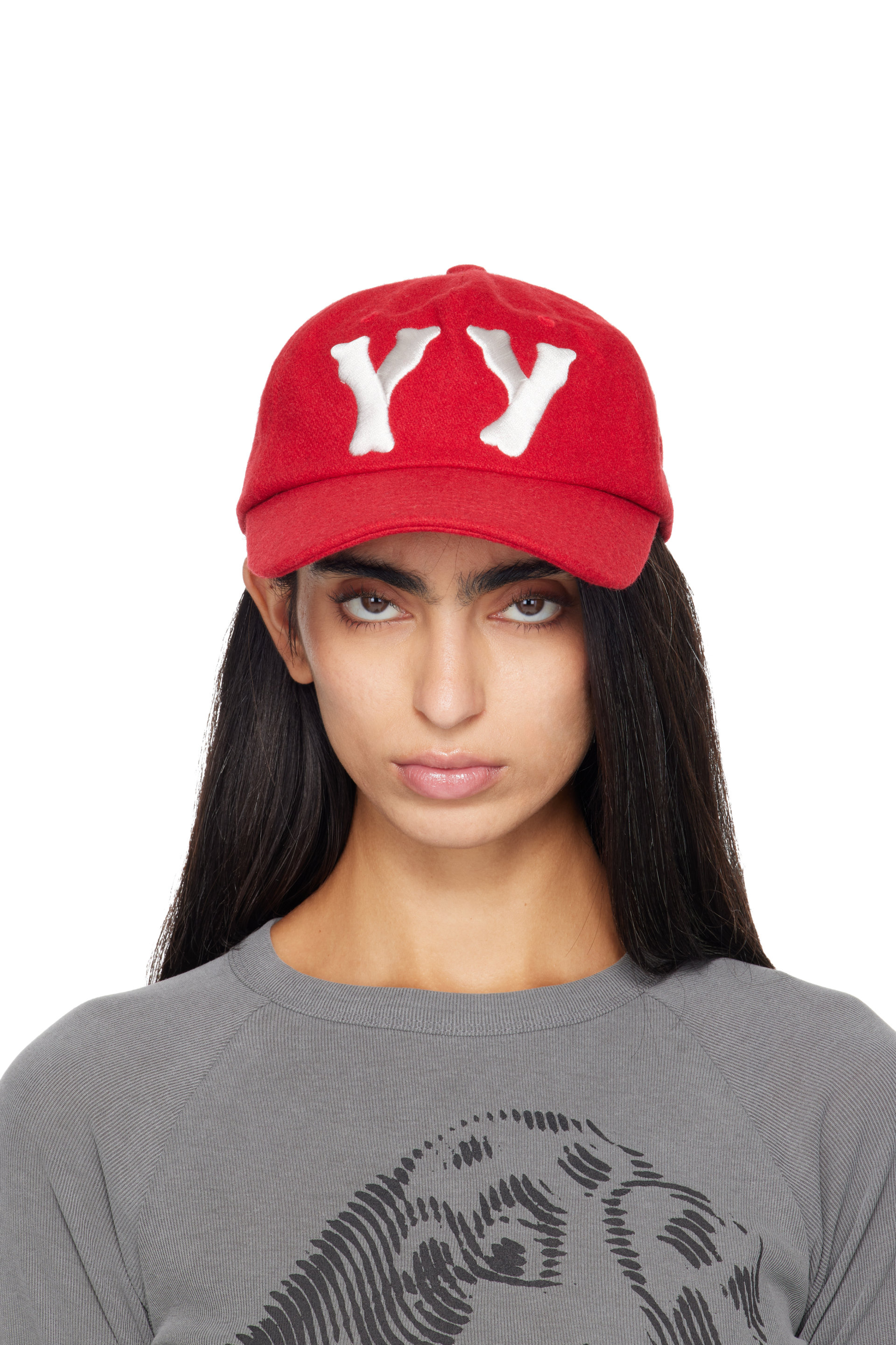 OPEN YY - Red 'Yy' Wool Heart Bone Ball Cap