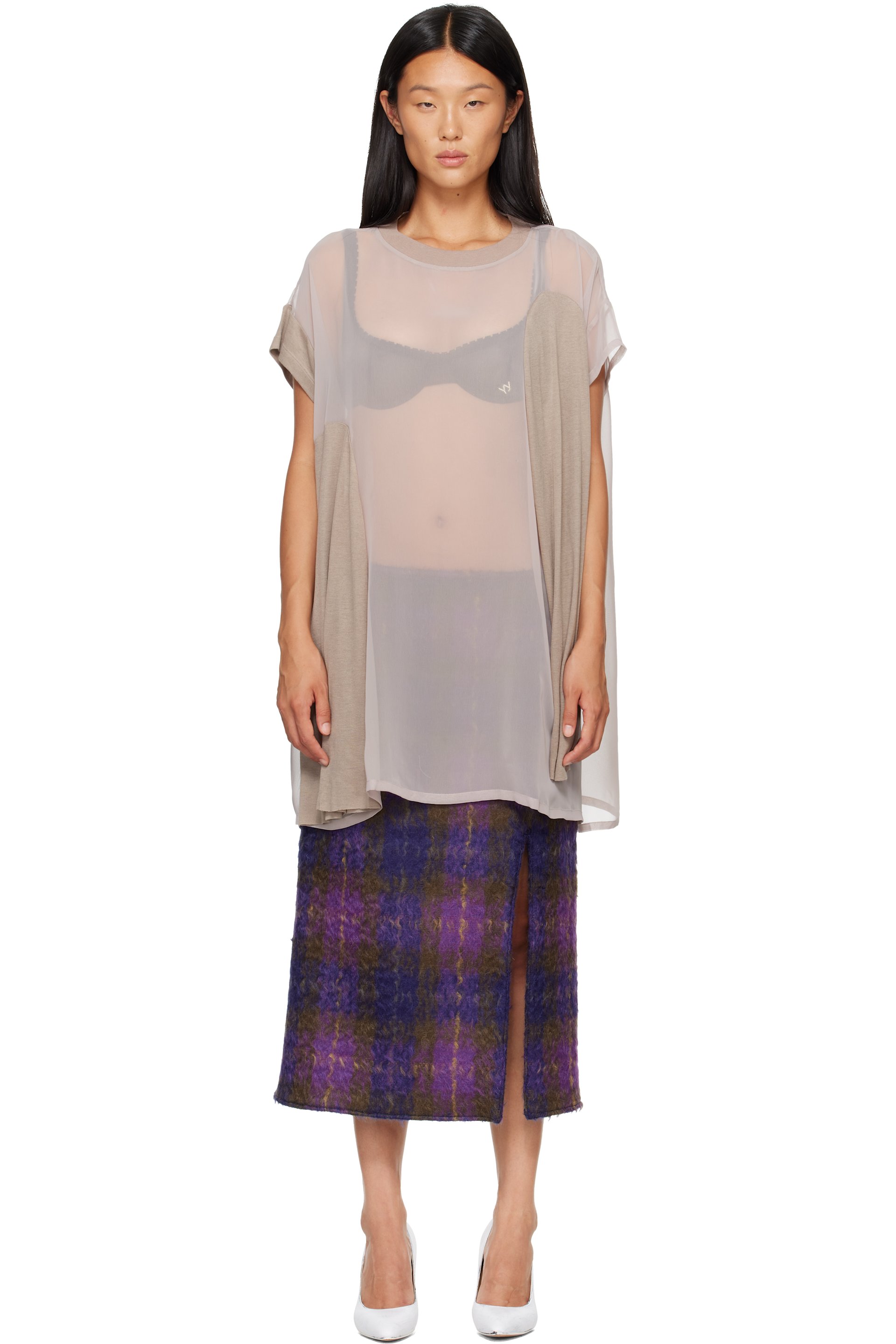 OPEN YY - Beige Sheer Convertible Minidress
