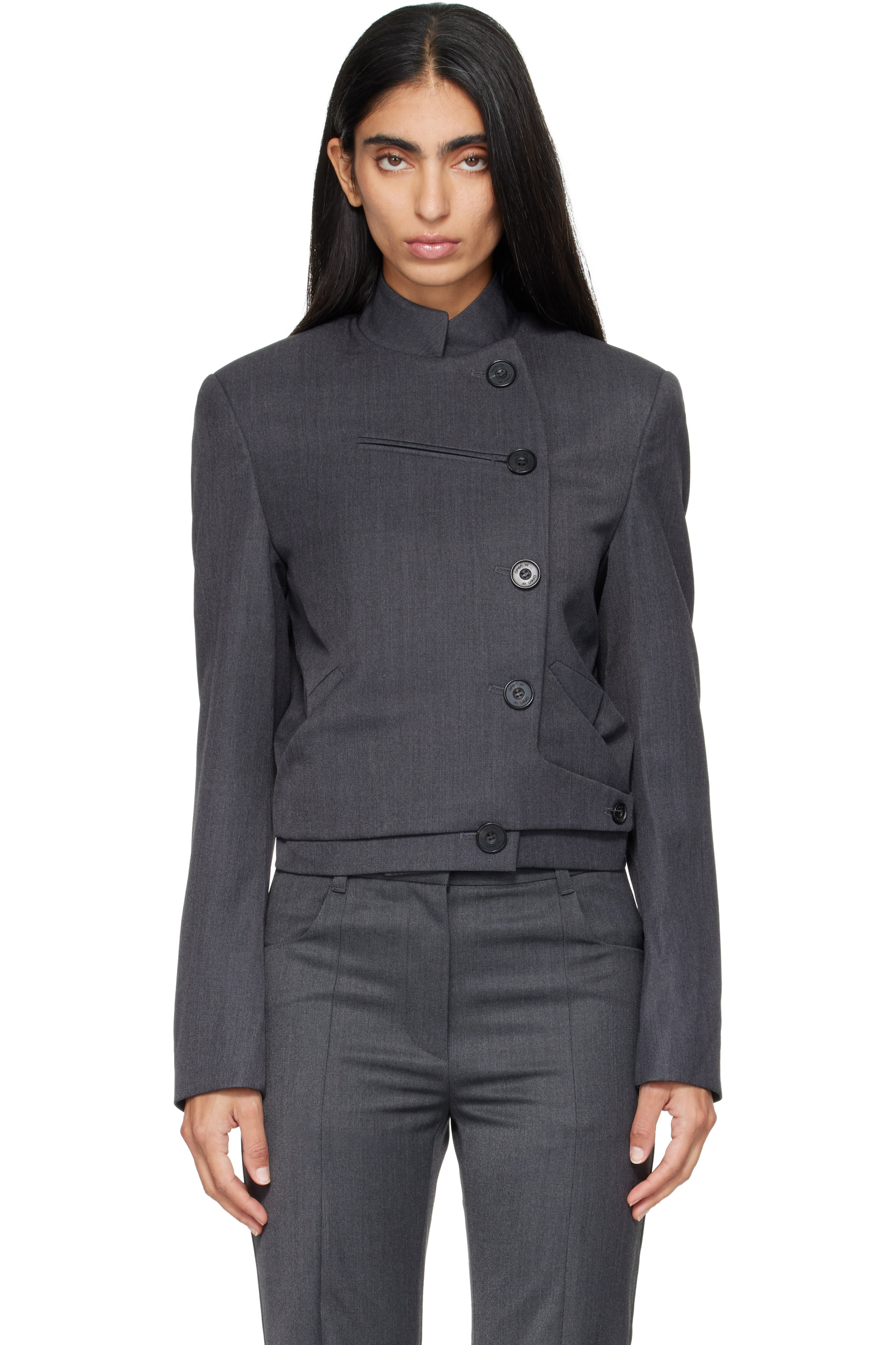 OPEN YY - Gray Wool Double-Breasted Blazer