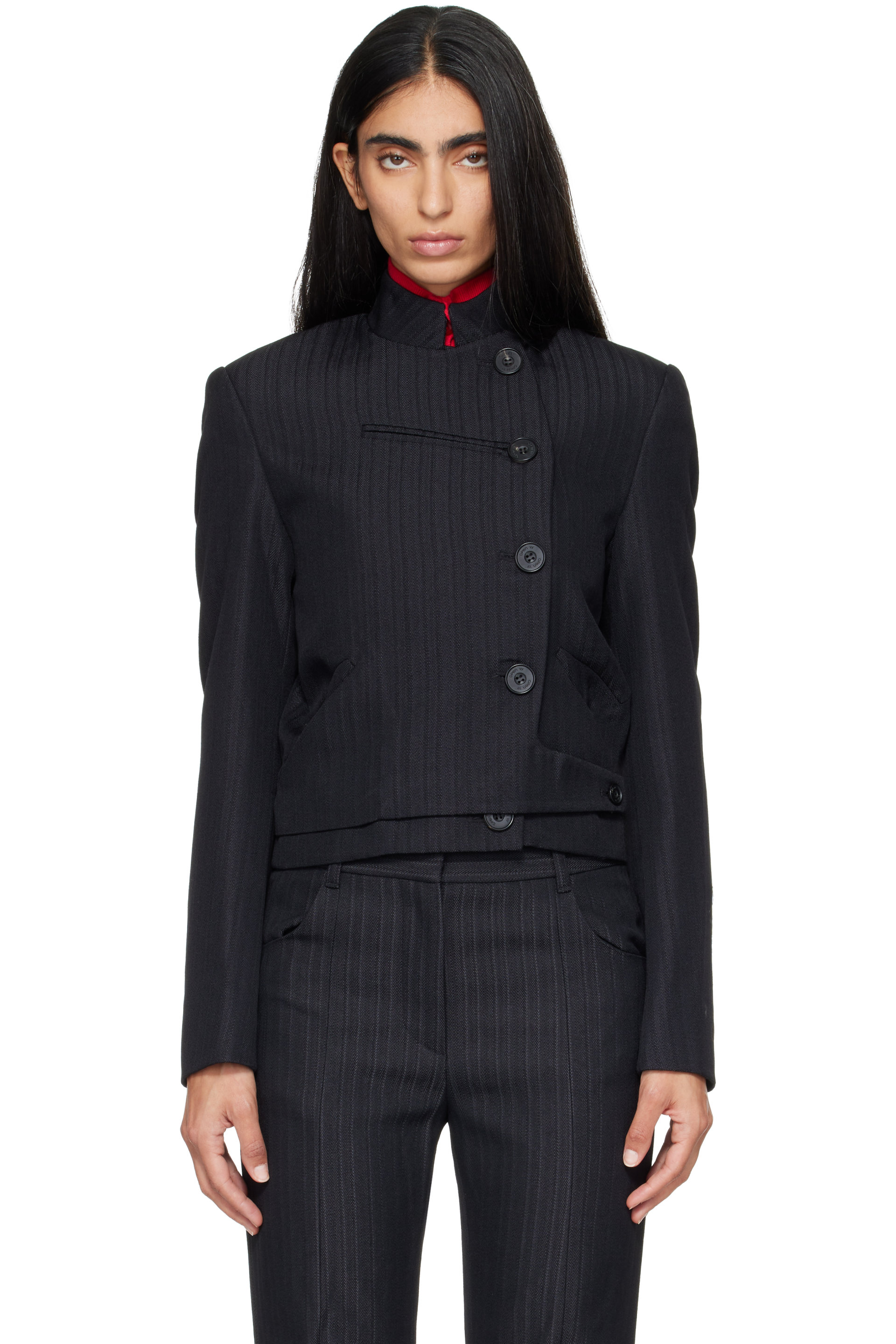 OPEN YY - Black Stripe Double-Breasted Blazer