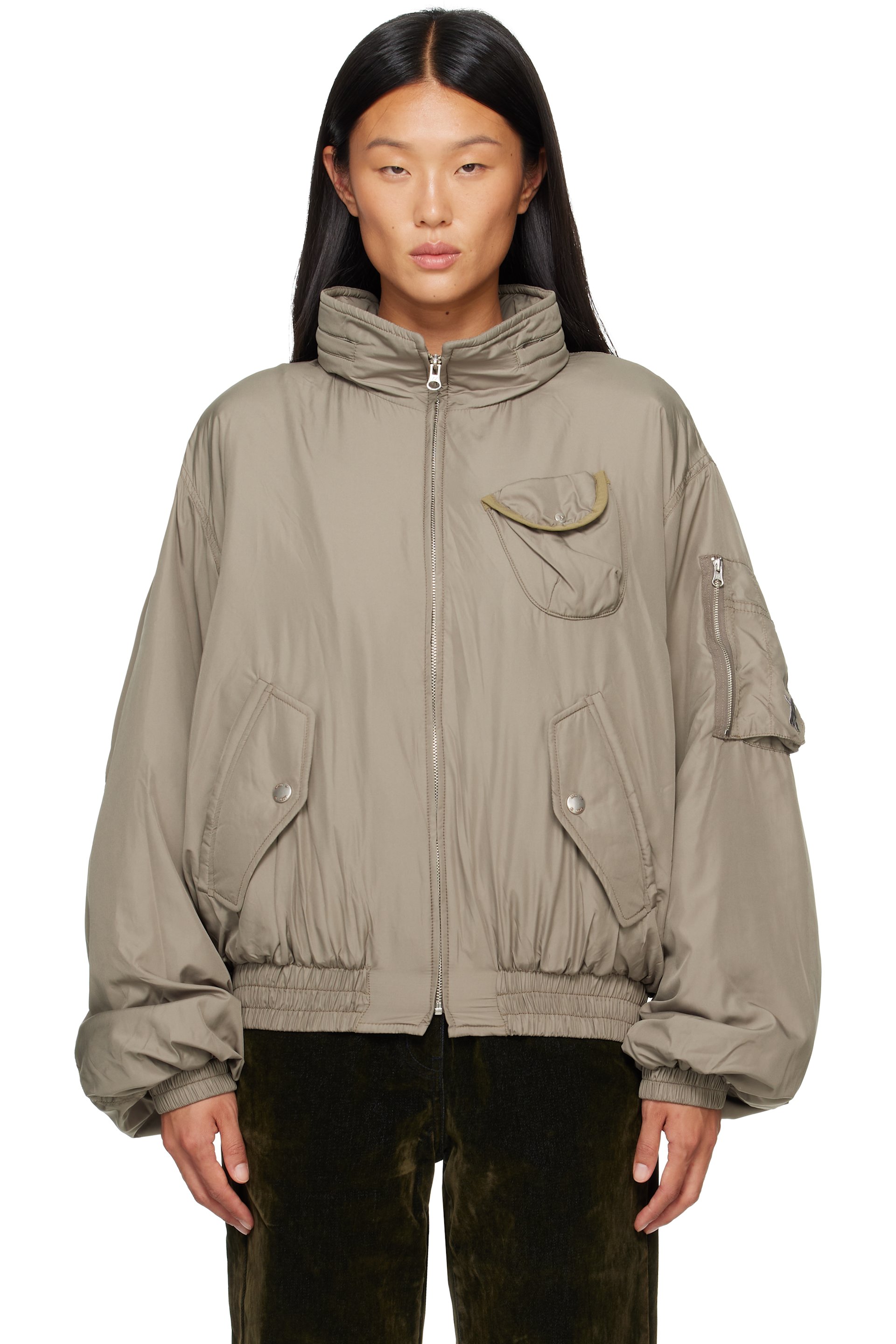 OPEN YY - Khaki Fluid Cargo Bomber Jacket