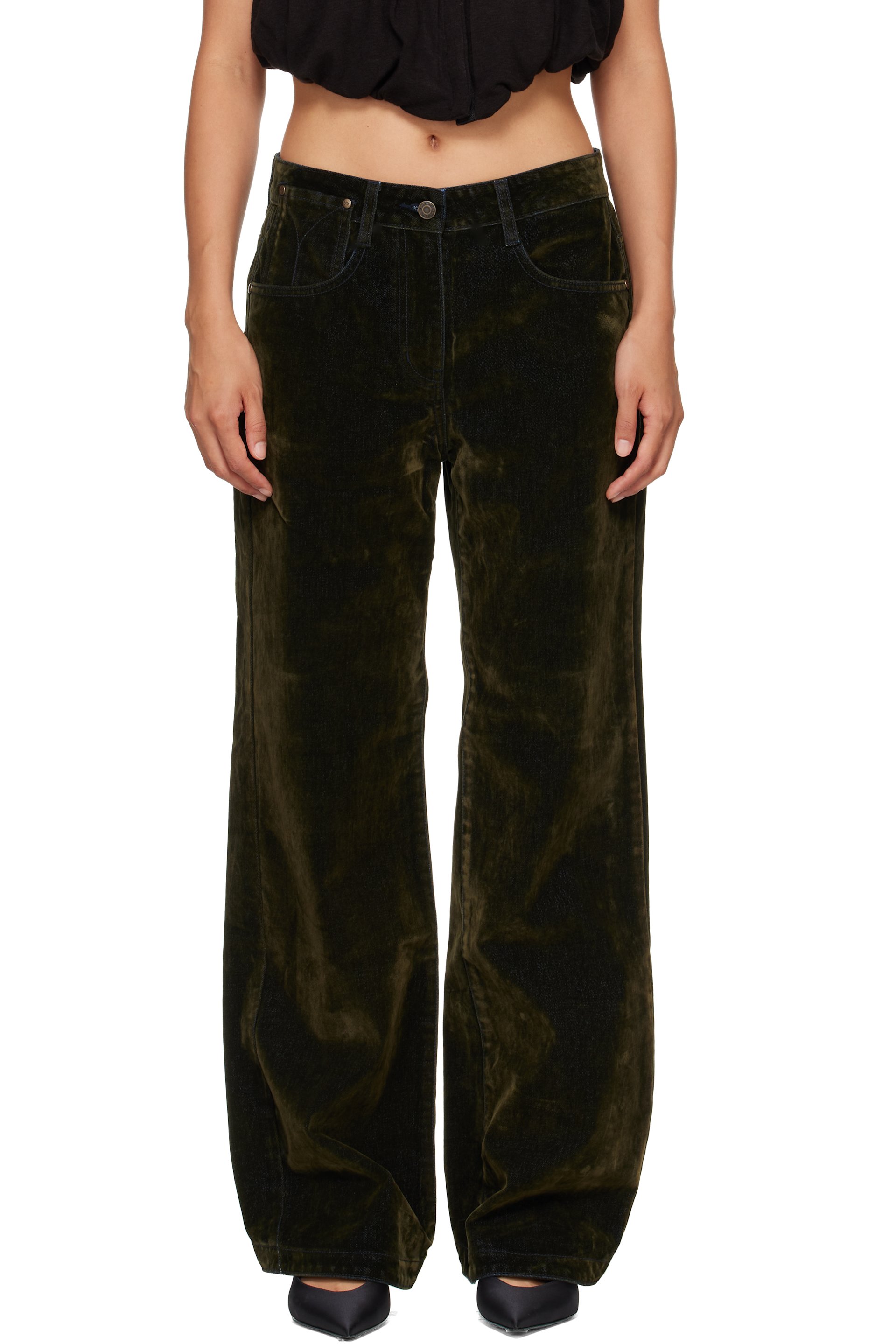 OPEN YY - Khaki Velvet Denim Curved Jeans