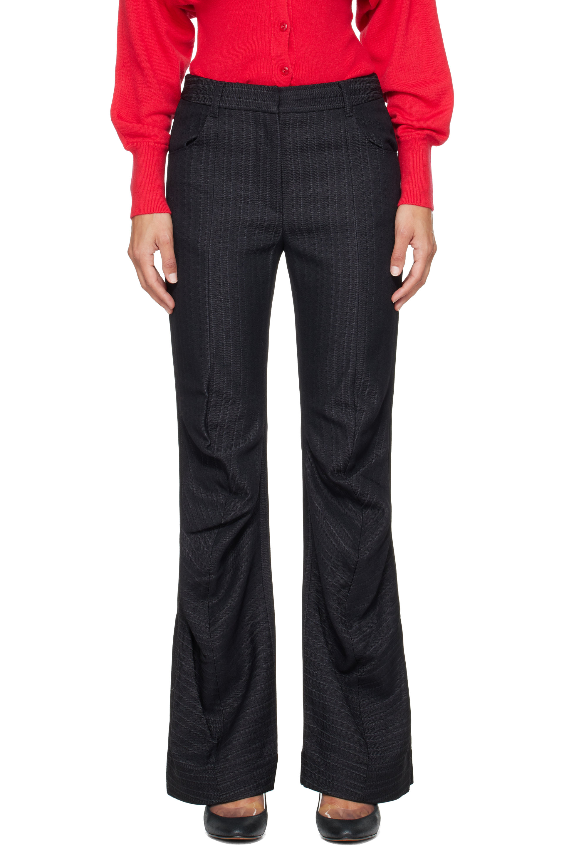 OPEN YY - Black Stripe Tailored Bootcut Trousers