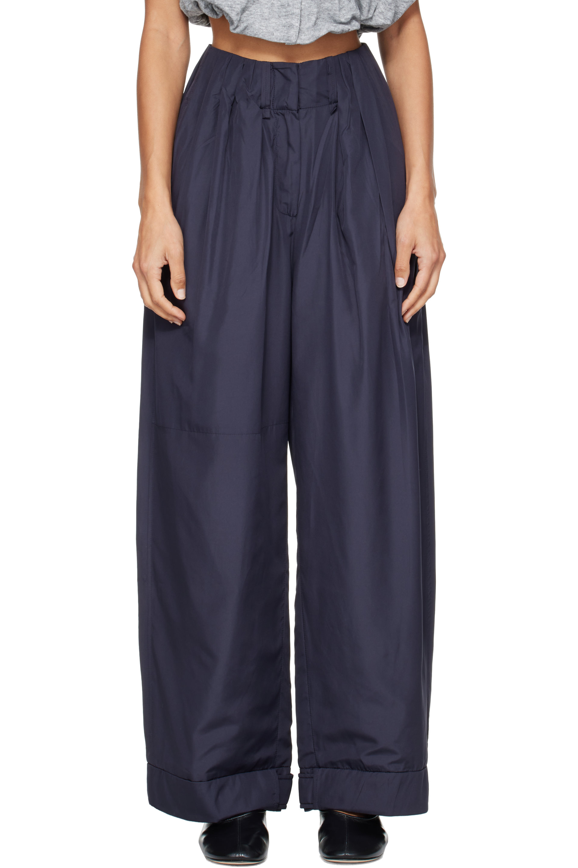 OPEN YY - Navy Fluid Full Gather Trousers