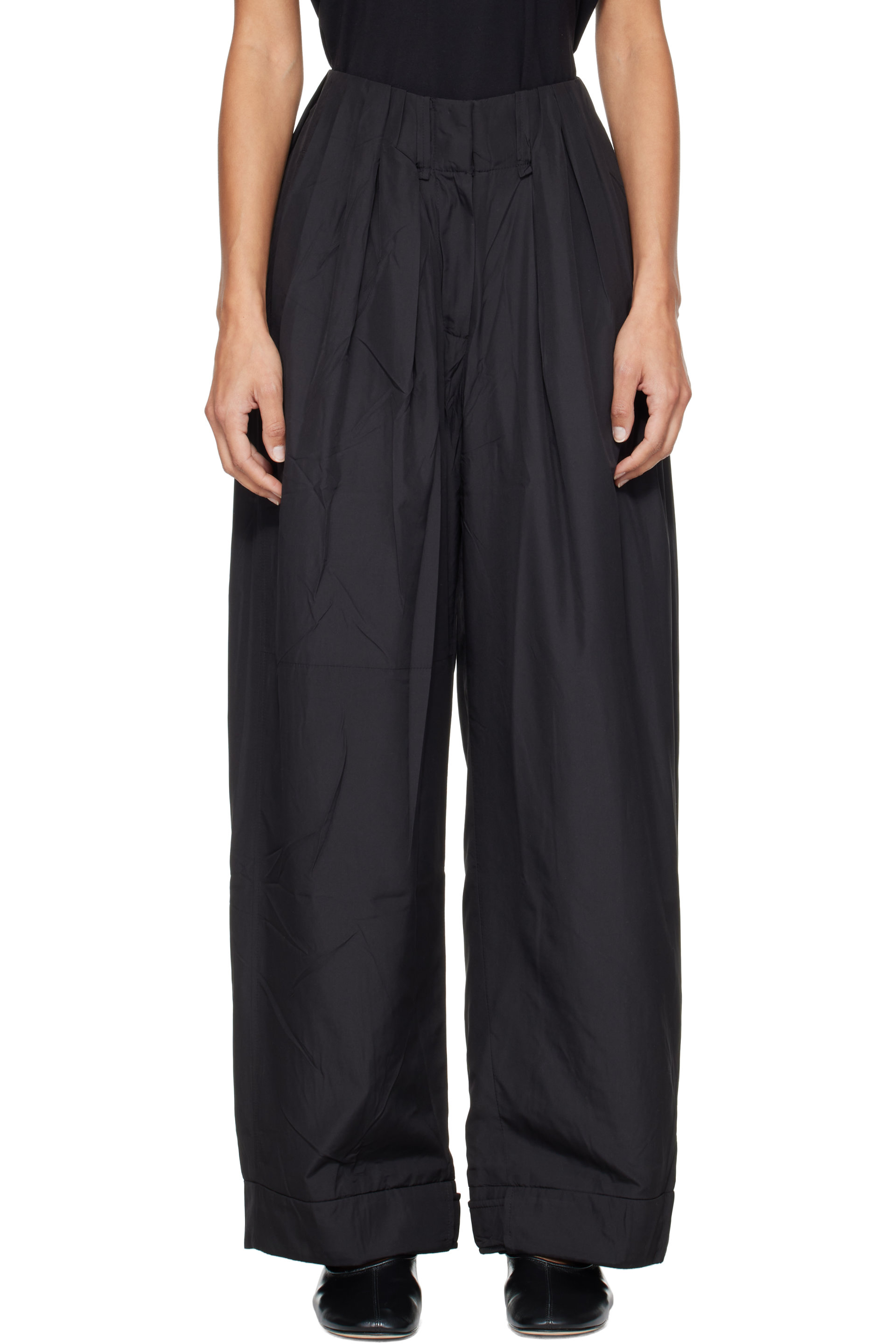 OPEN YY - Black Fluid Full Gather Trousers