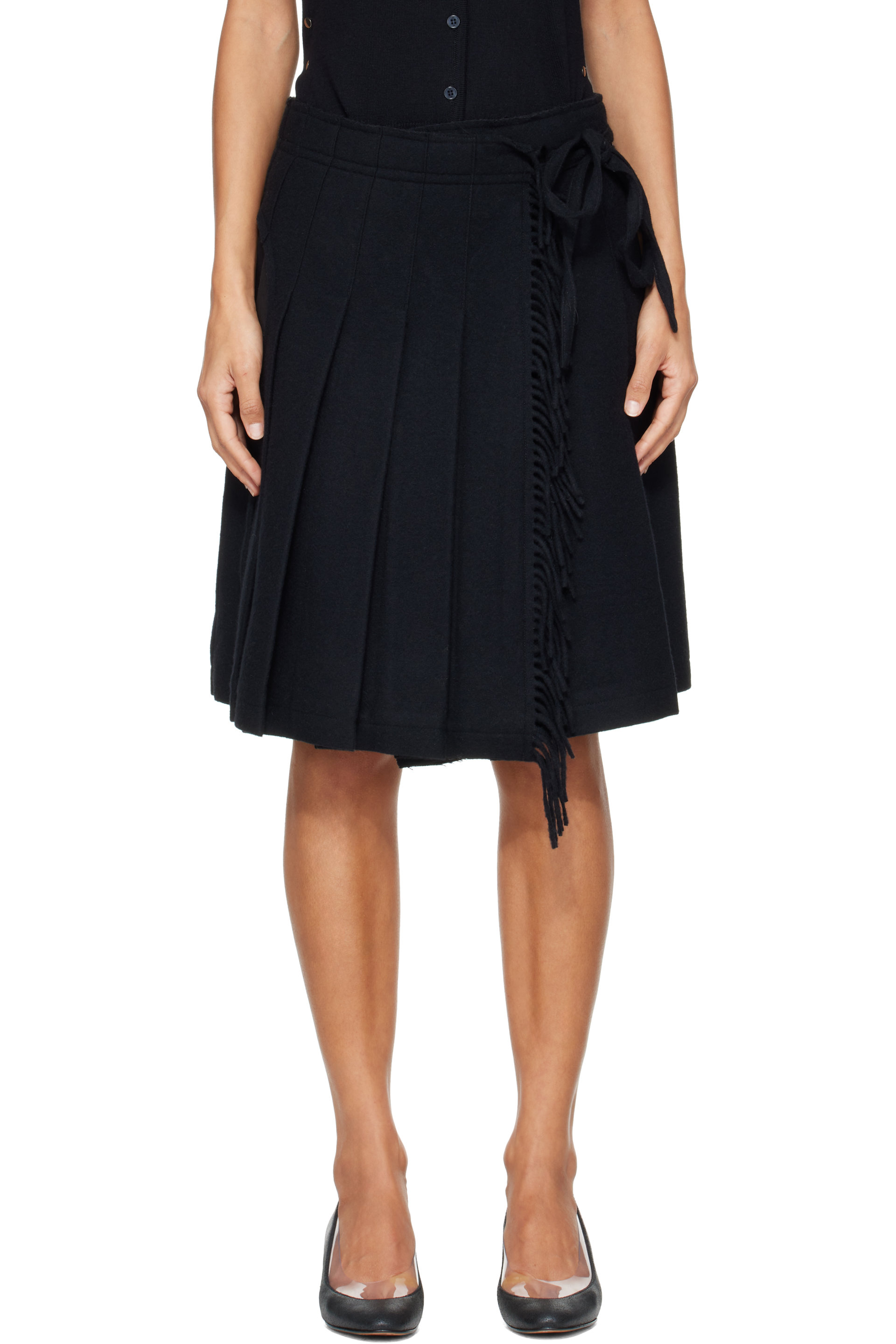 OPEN YY - Black Fringed Wrap Mini Skirt
