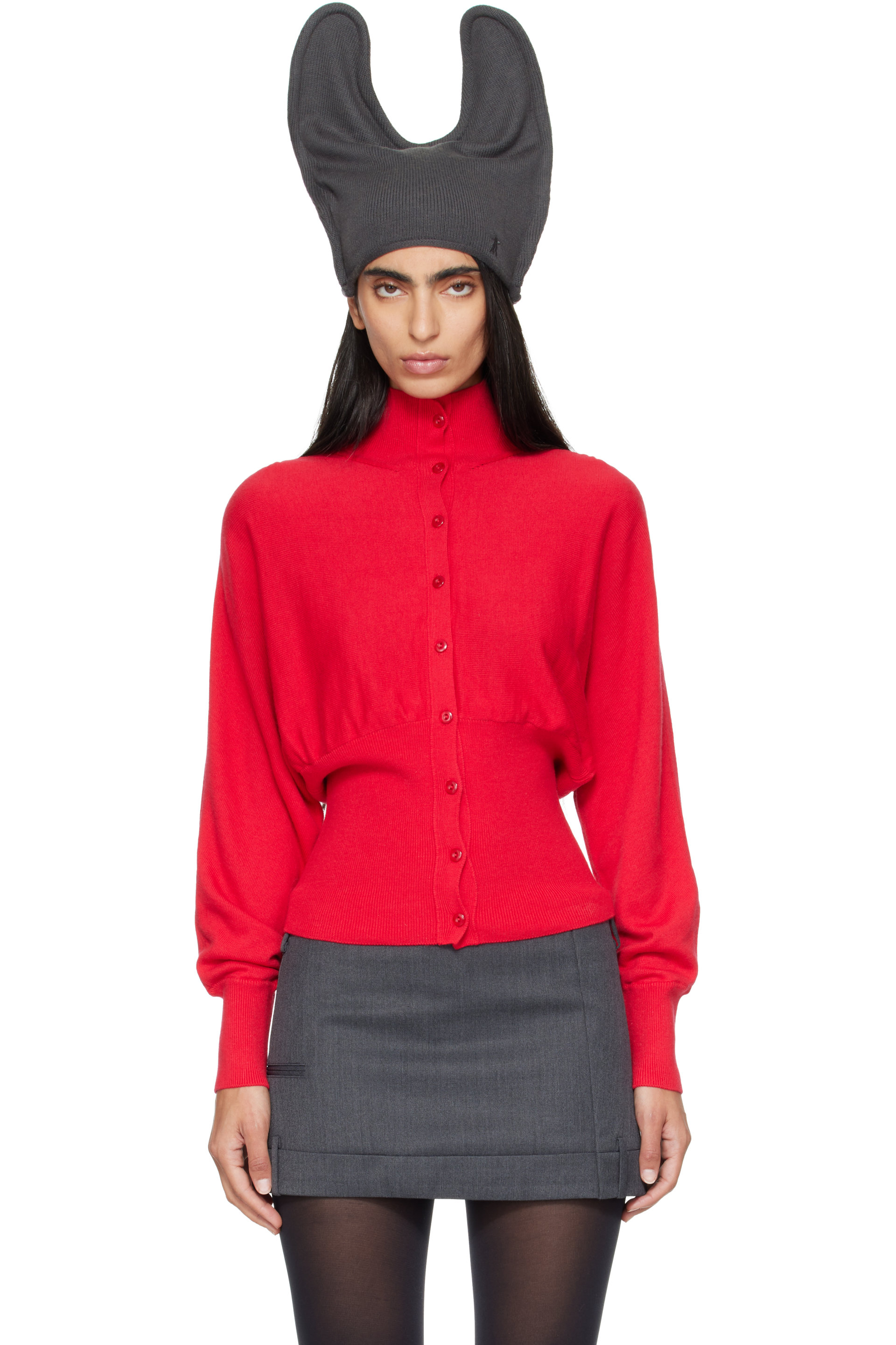 OPEN YY - Red Button Up Blouson Cardigan