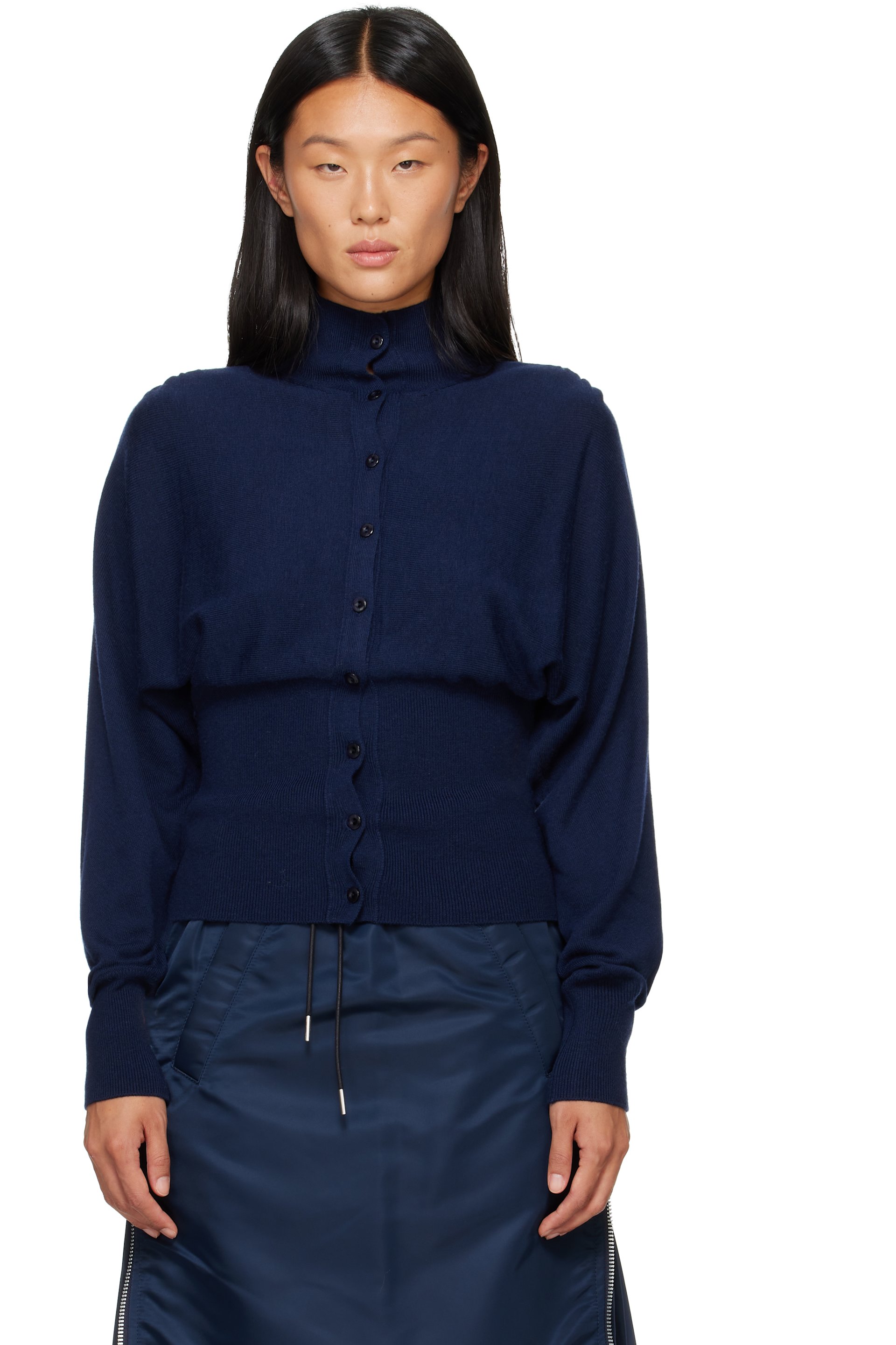 OPEN YY - Navy Button Up Blouson Cardigan