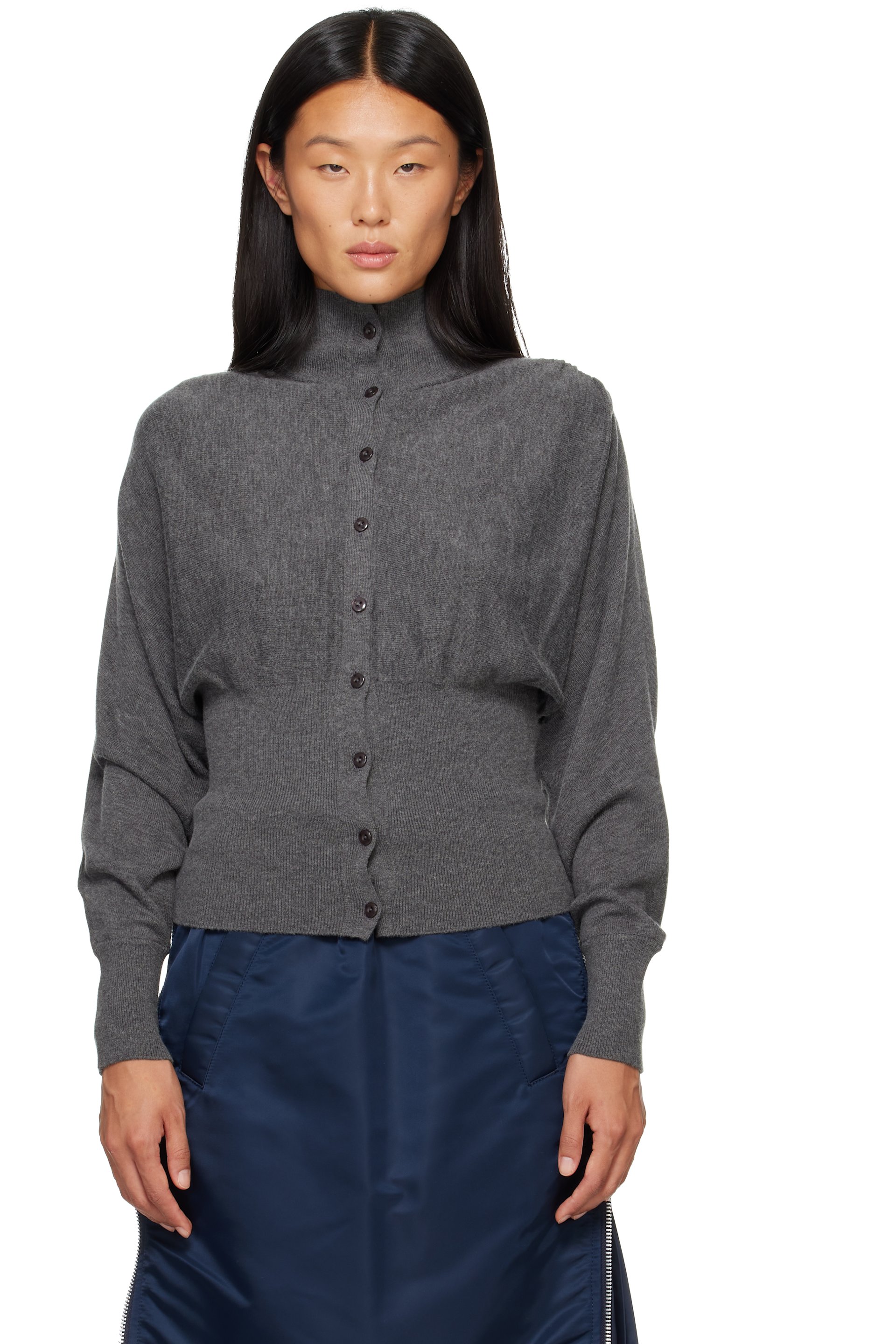 OPEN YY - Gray Button Up Blouson Cardigan