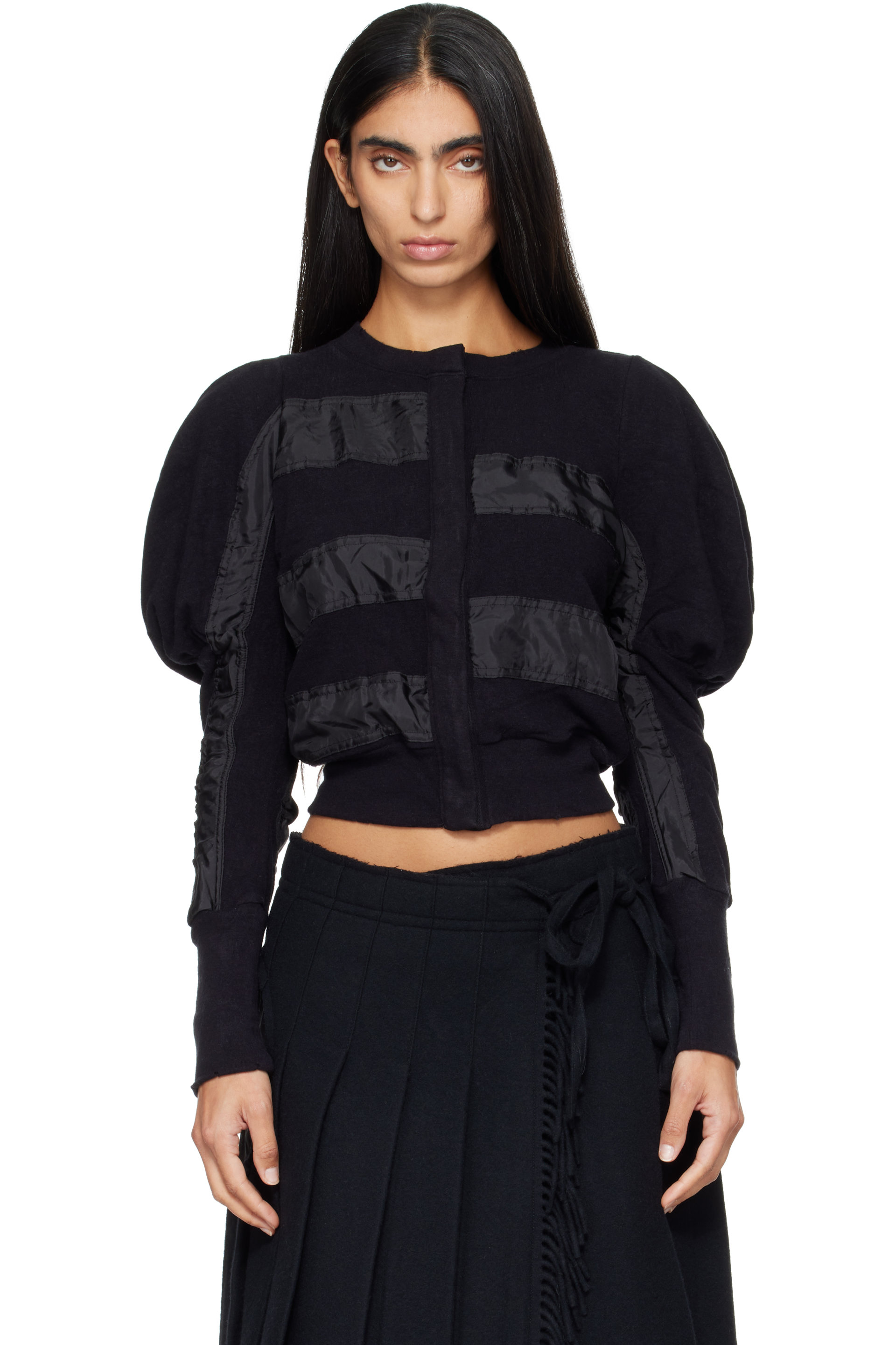 OPEN YY - Black Slouchy Puff Panel Cardigan