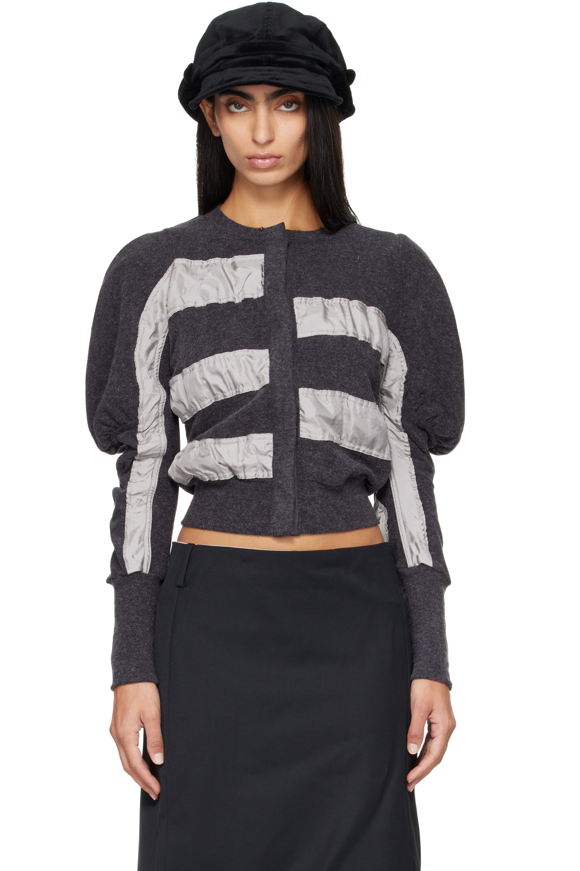 OPEN YY - Gray Slouchy Puff Panel Cardigan