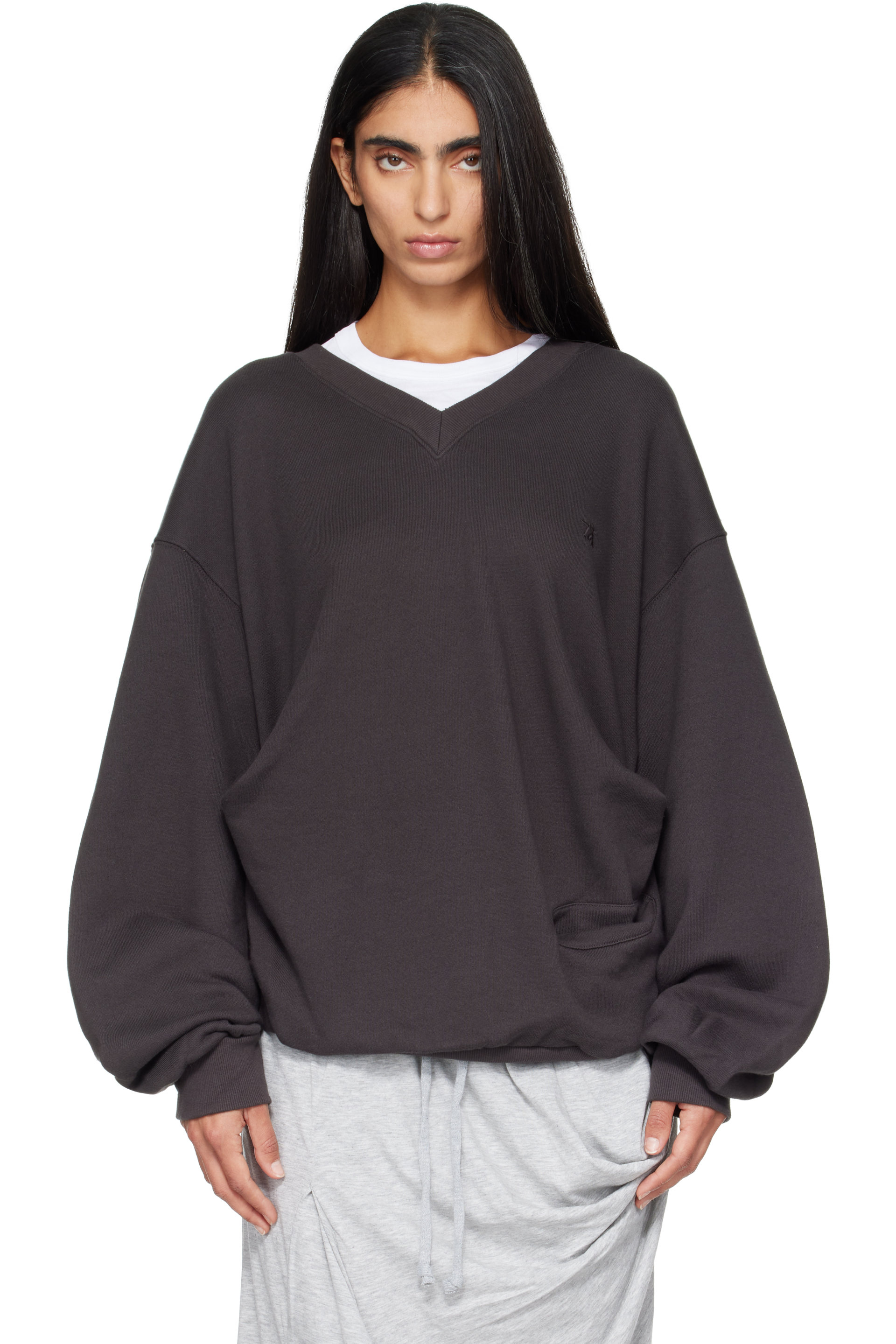 OPEN YY - Gray Slouchy V-Neck Sweatshirt