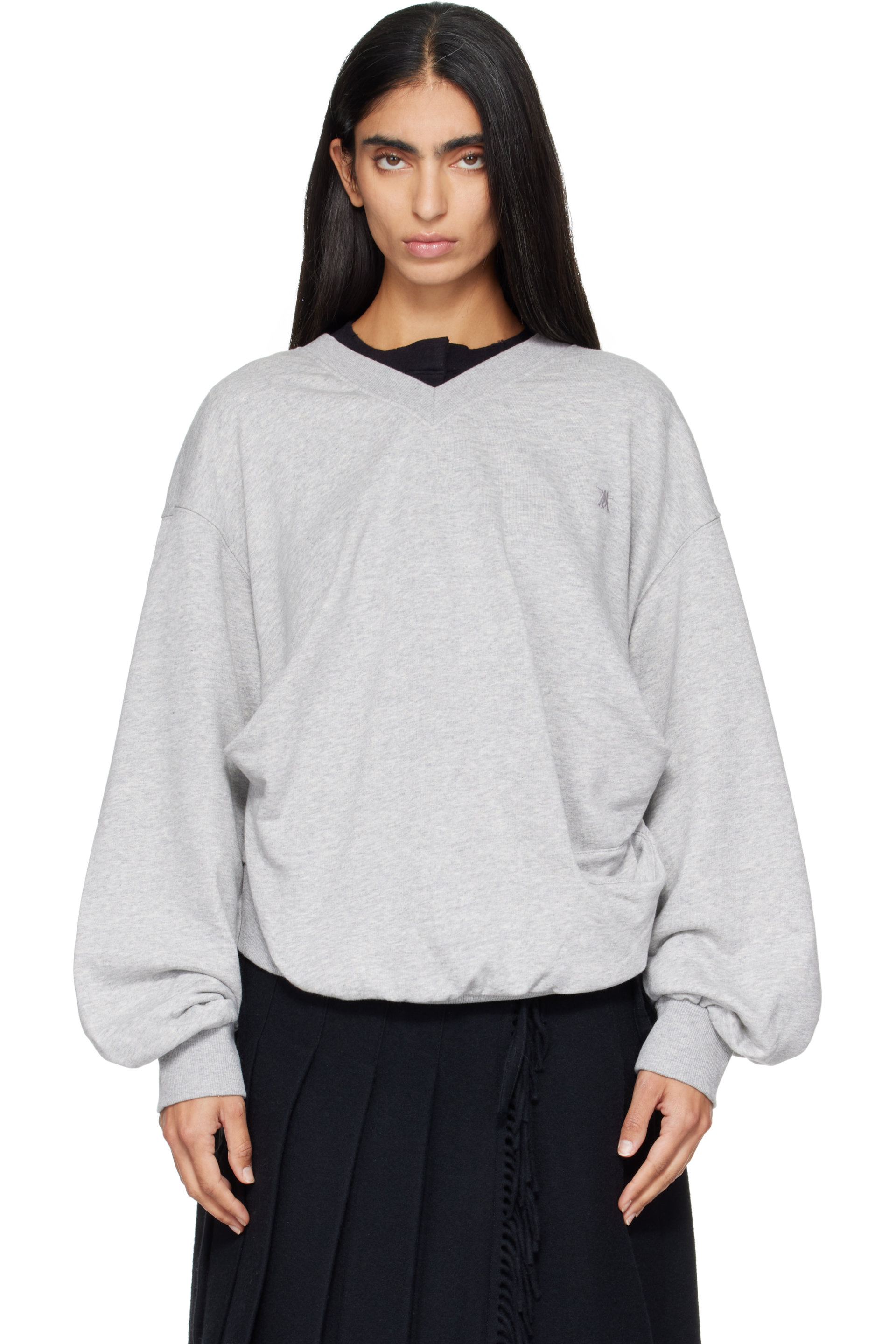 OPEN YY - Gray Slouchy V-Neck Sweatshirt
