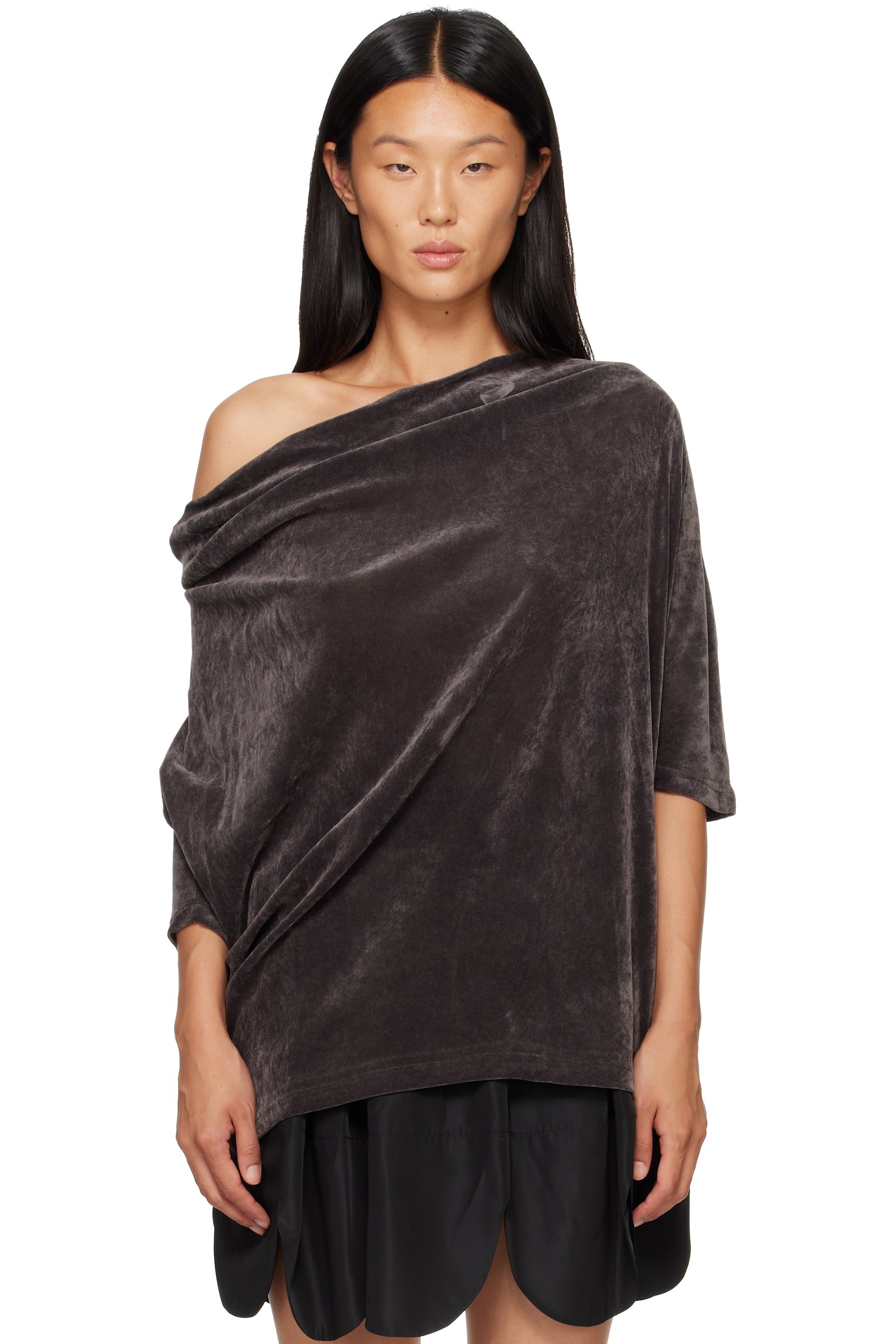 OPEN YY - Gray Velvet Cowl Neck T-shirt