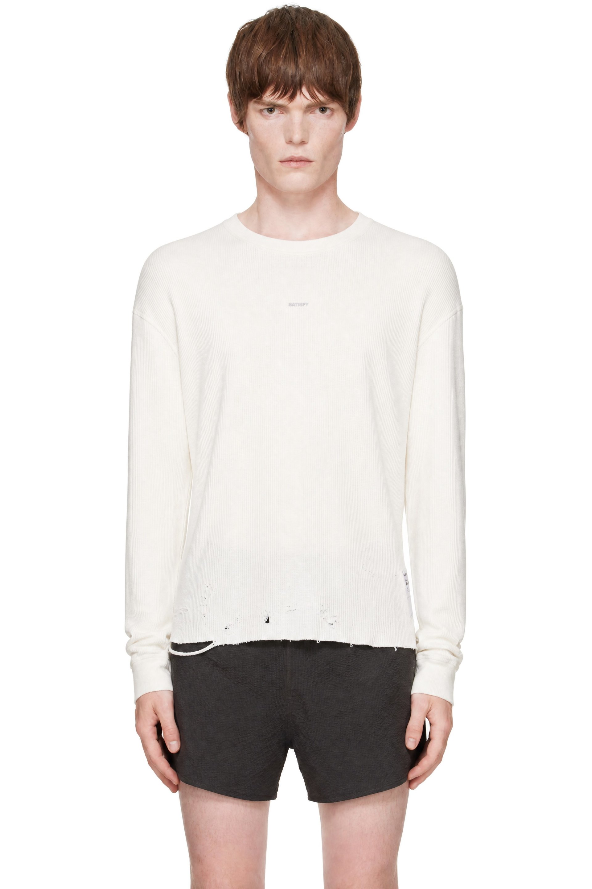 Satisfy - T-shirt à manches longues blanc cassé en tricot gaufré MothTech