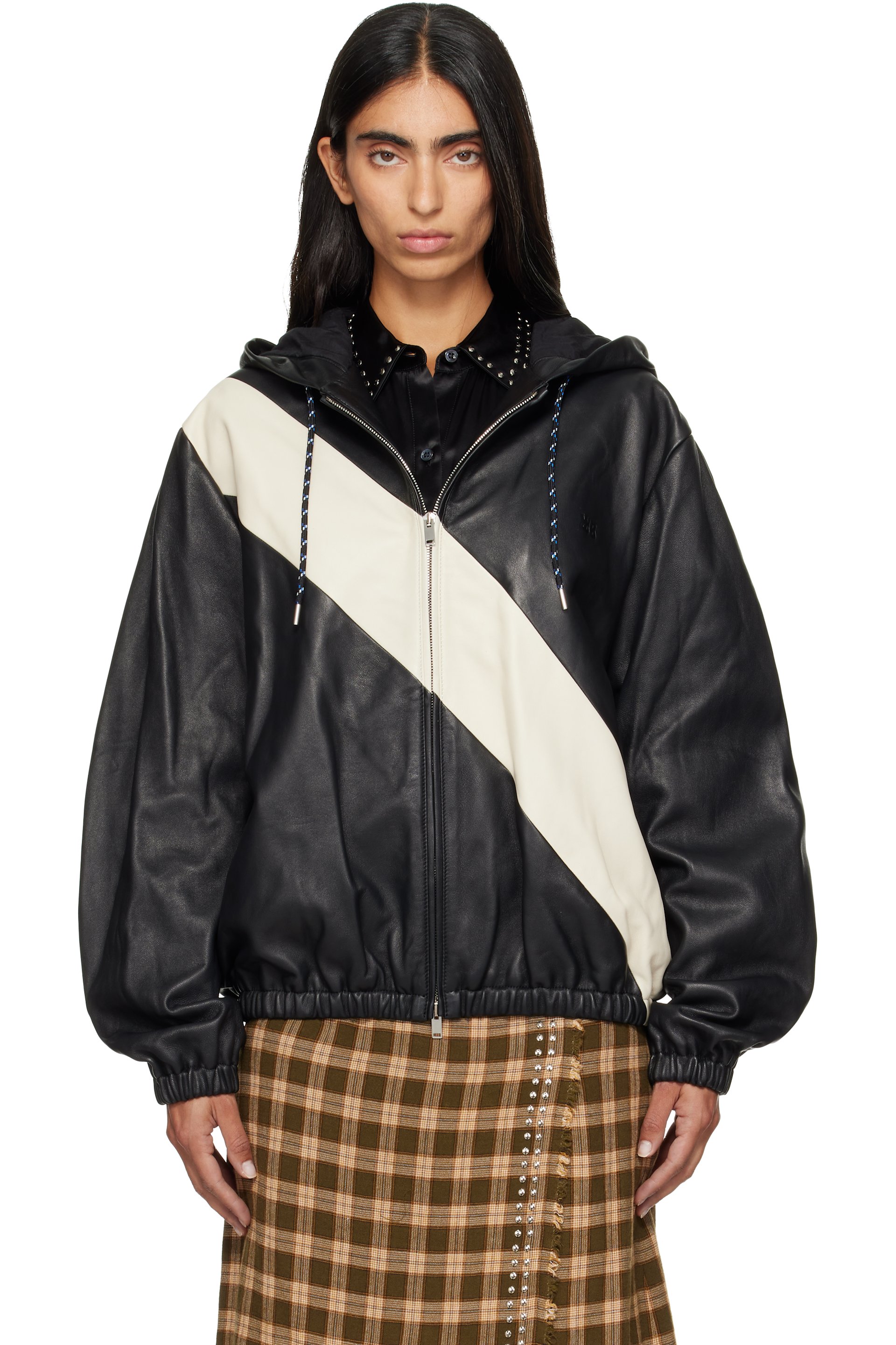 Wales Bonner - Black Vista Anorak Leather Jacket