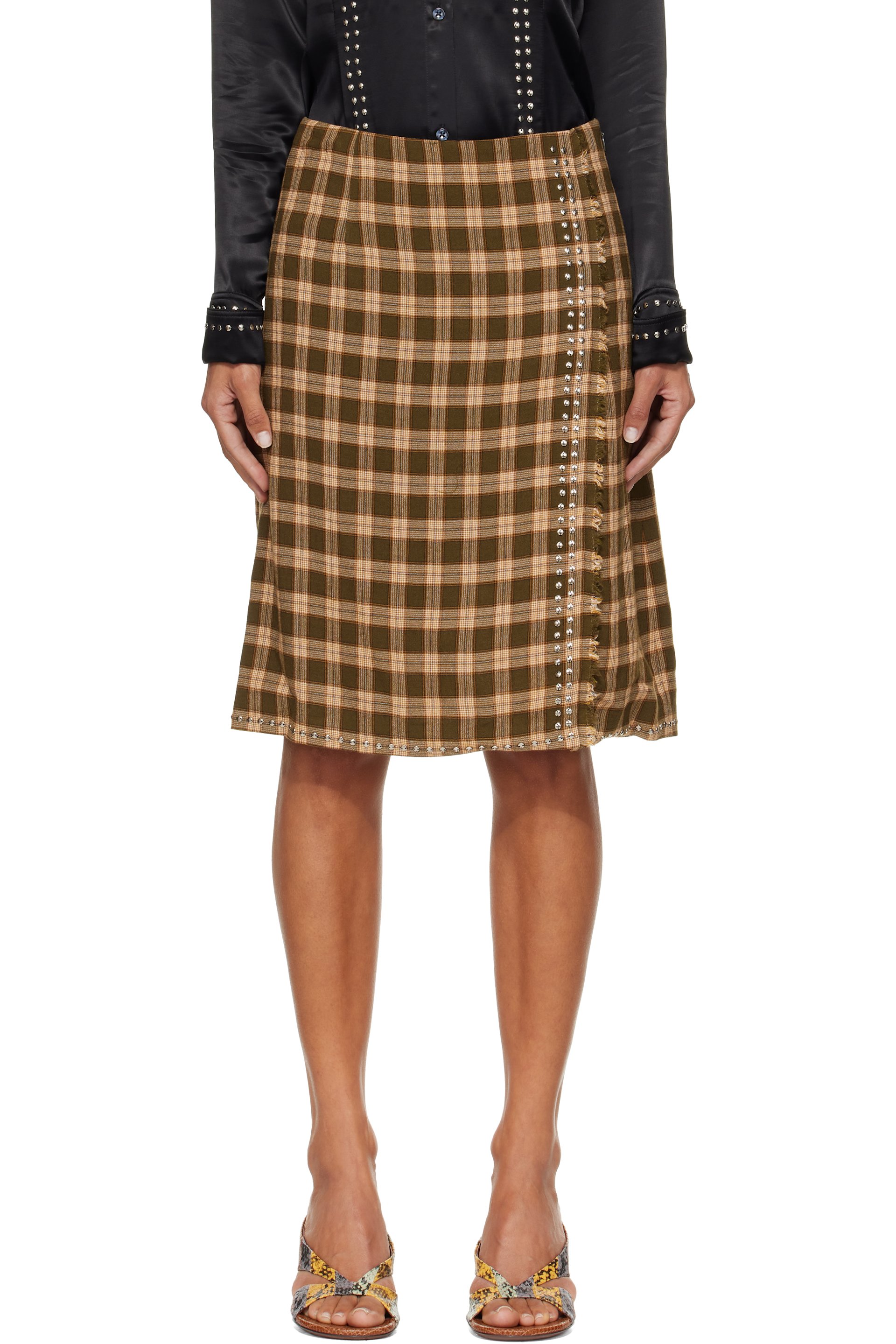 Wales Bonner - Khaki Cosmic Midi Skirt