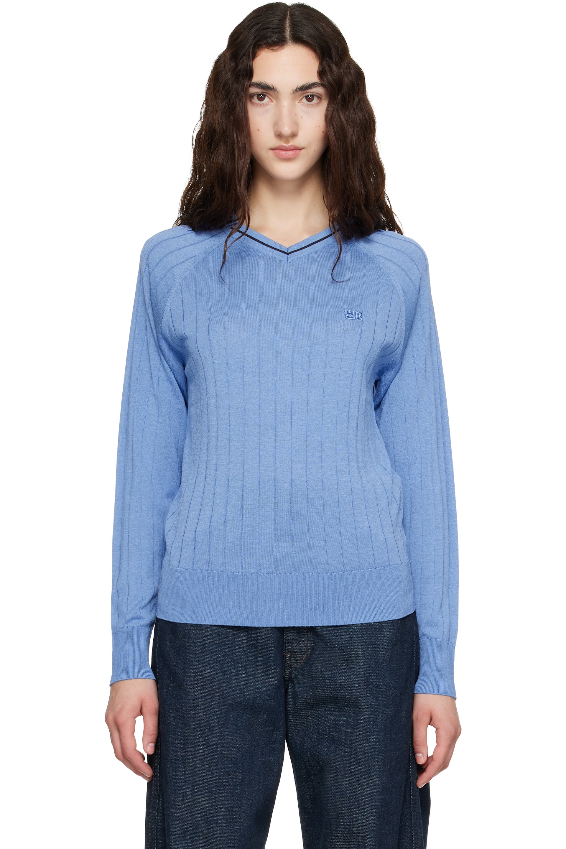 Wales Bonner - 蓝色 Viscose SIlk Knit Roots Polo 衫