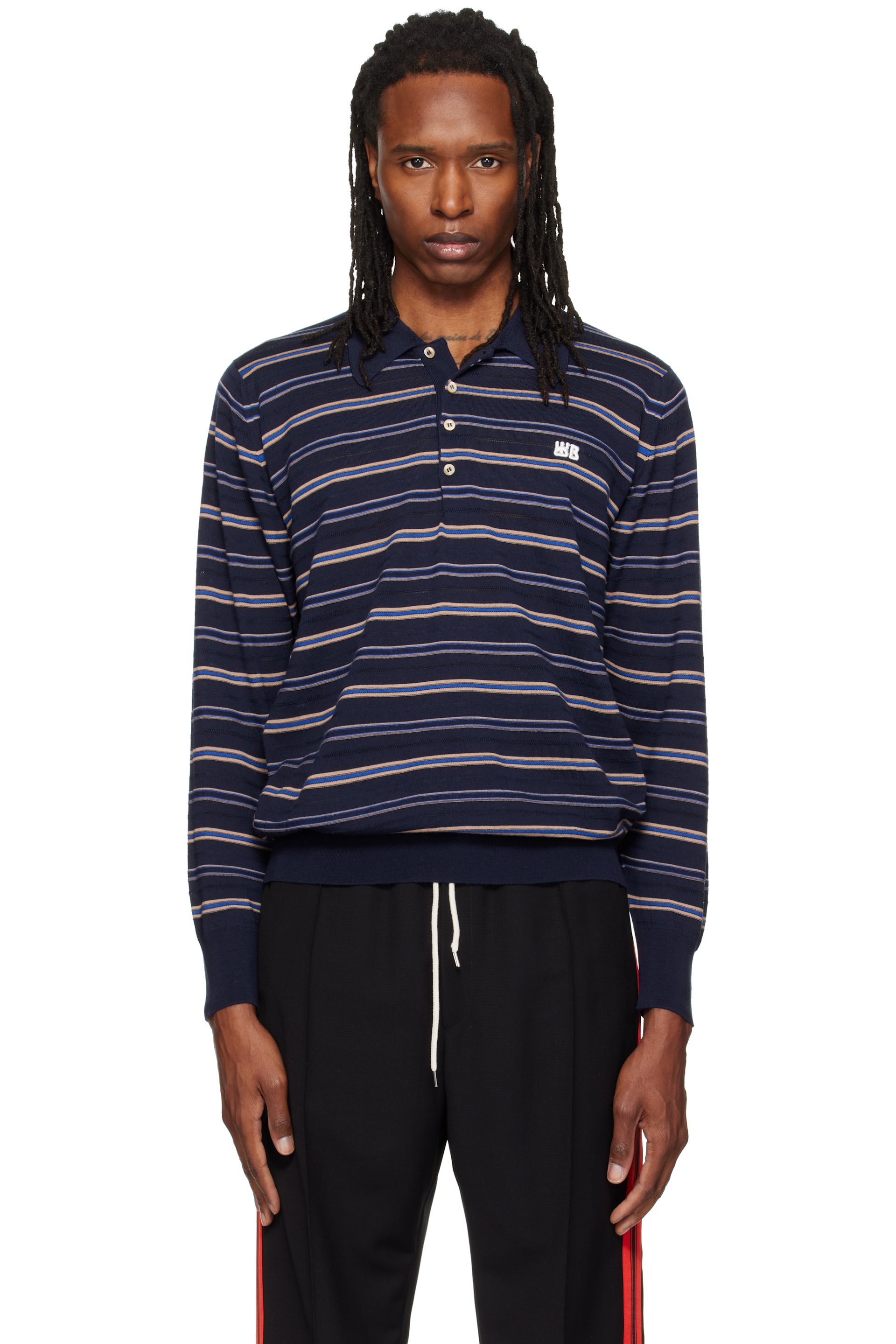 Wales Bonner - Navy John Smedley Edition Beam Polo