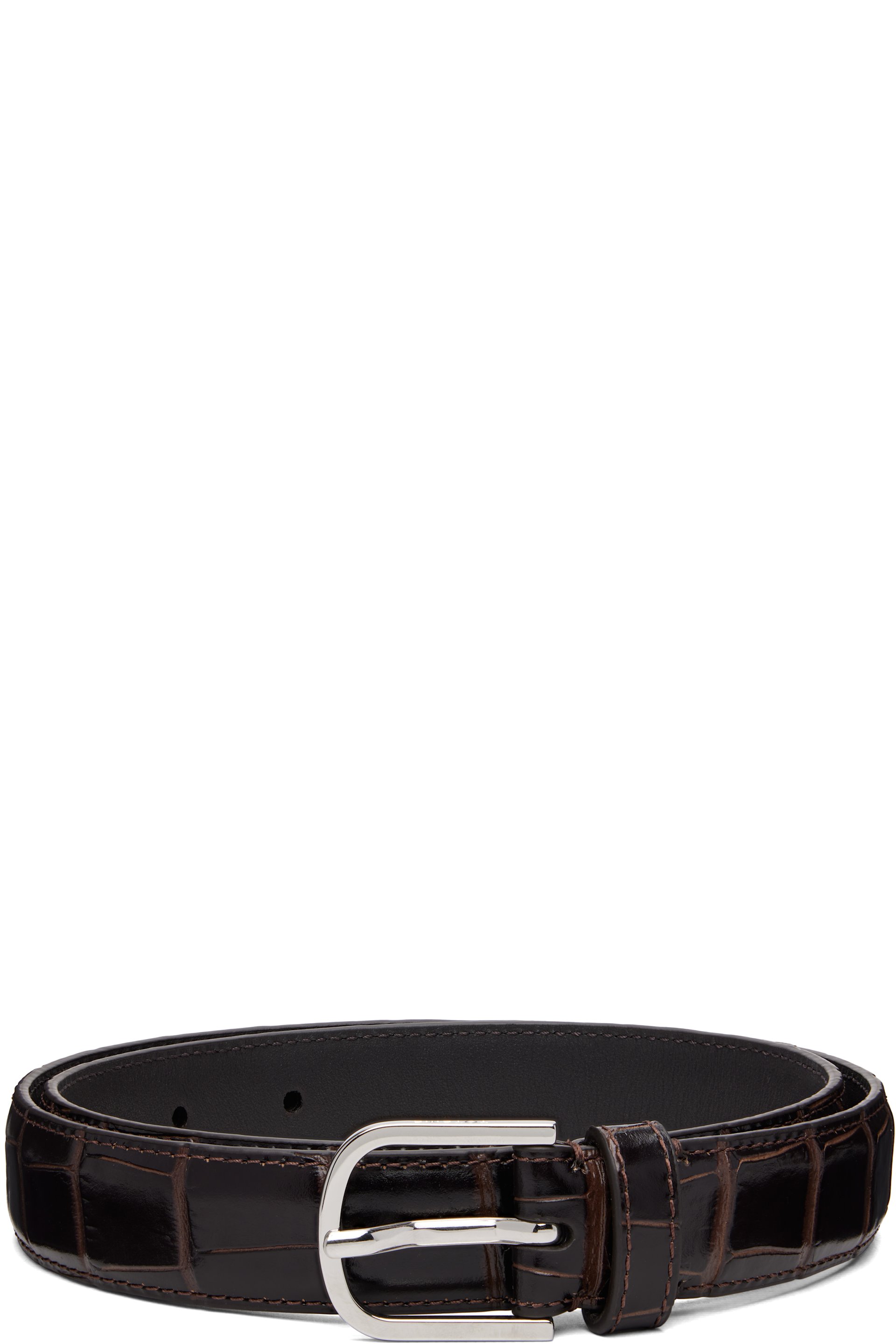 TOTEME - Brown Slim Croco-Embossed Belt