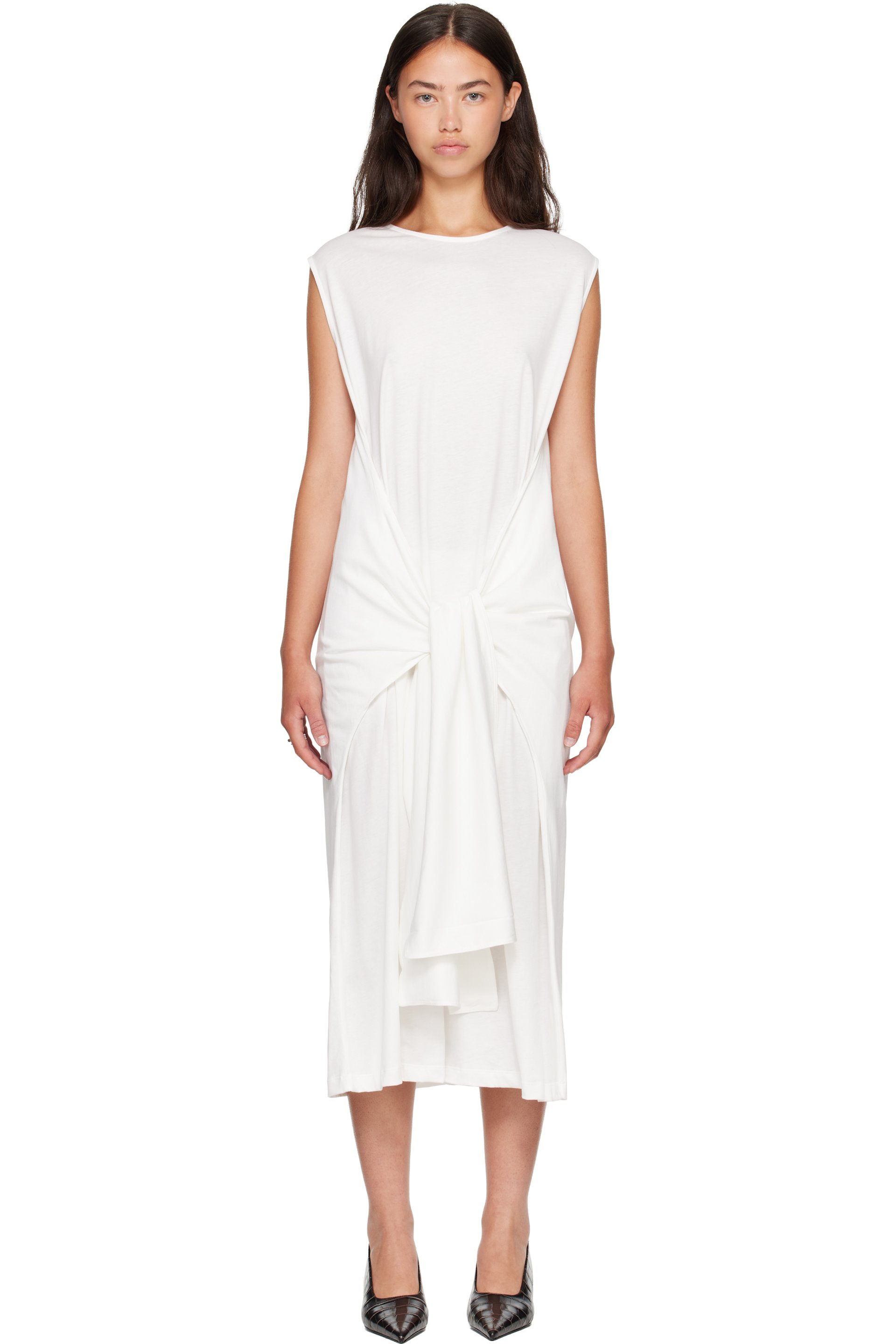 TOTEME - Off-White Tie-Waist Jersey Midi Dress
