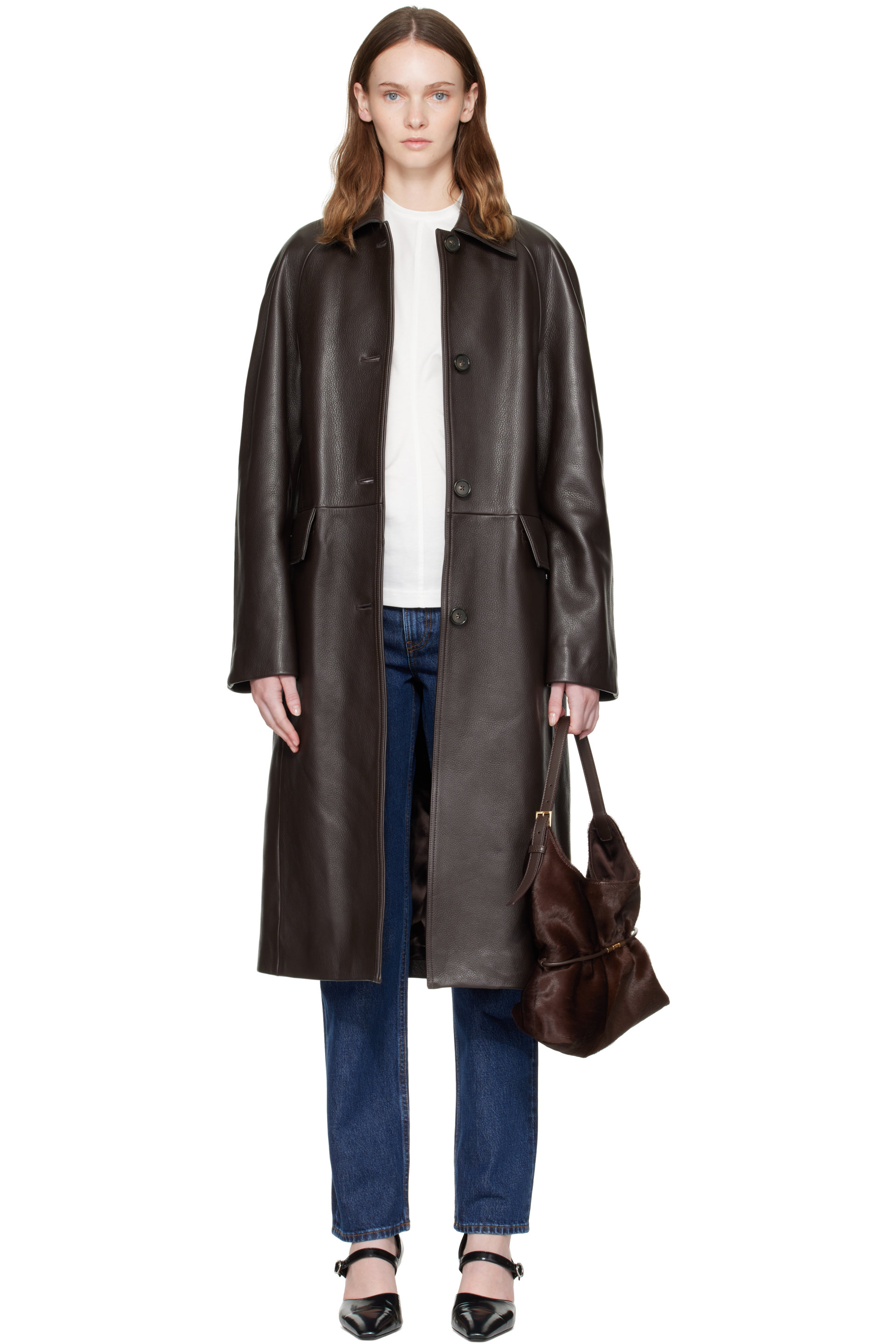 TOTEME - Brown Raglan Leather Coat