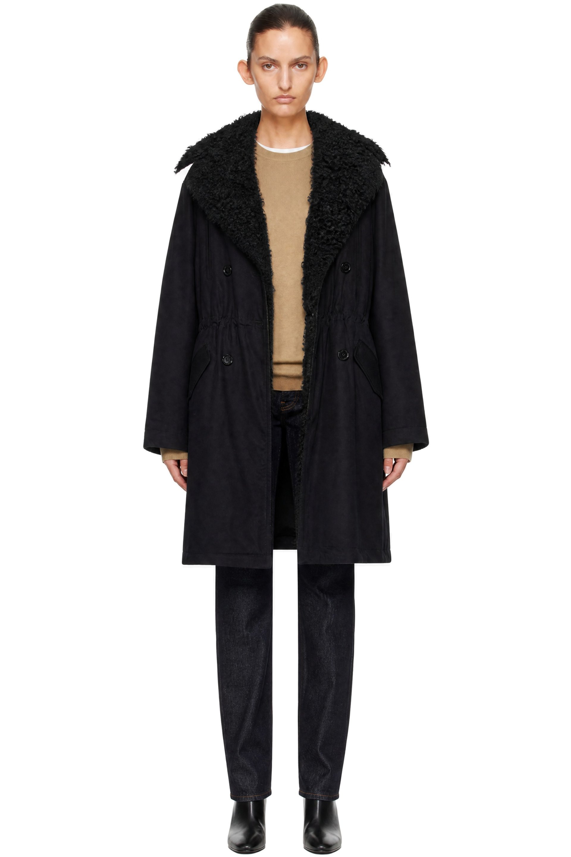 TOTEME - Black Shearling Cotton Parka Coat