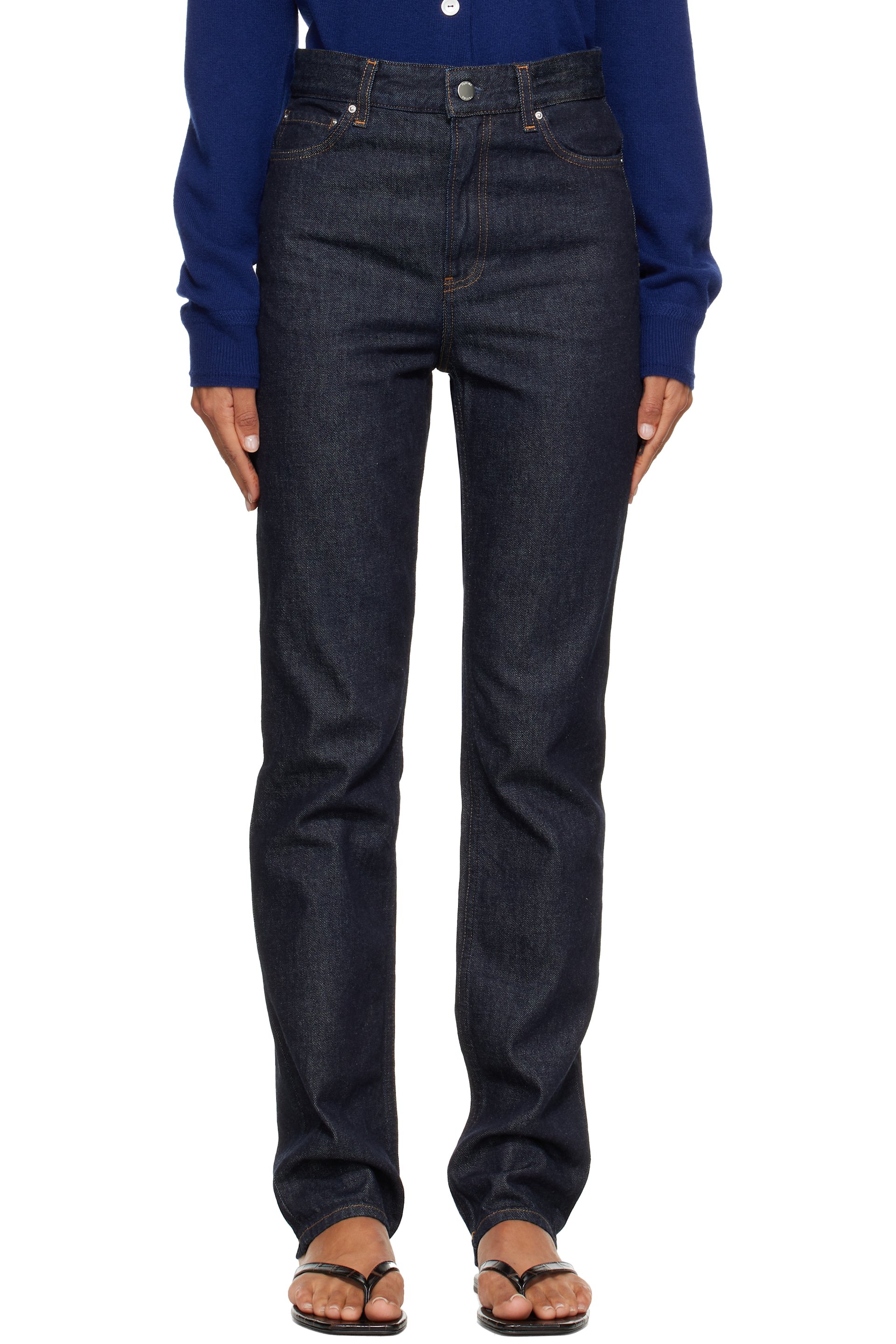 TOTEME - Jean bleu marine en denim à taille haute