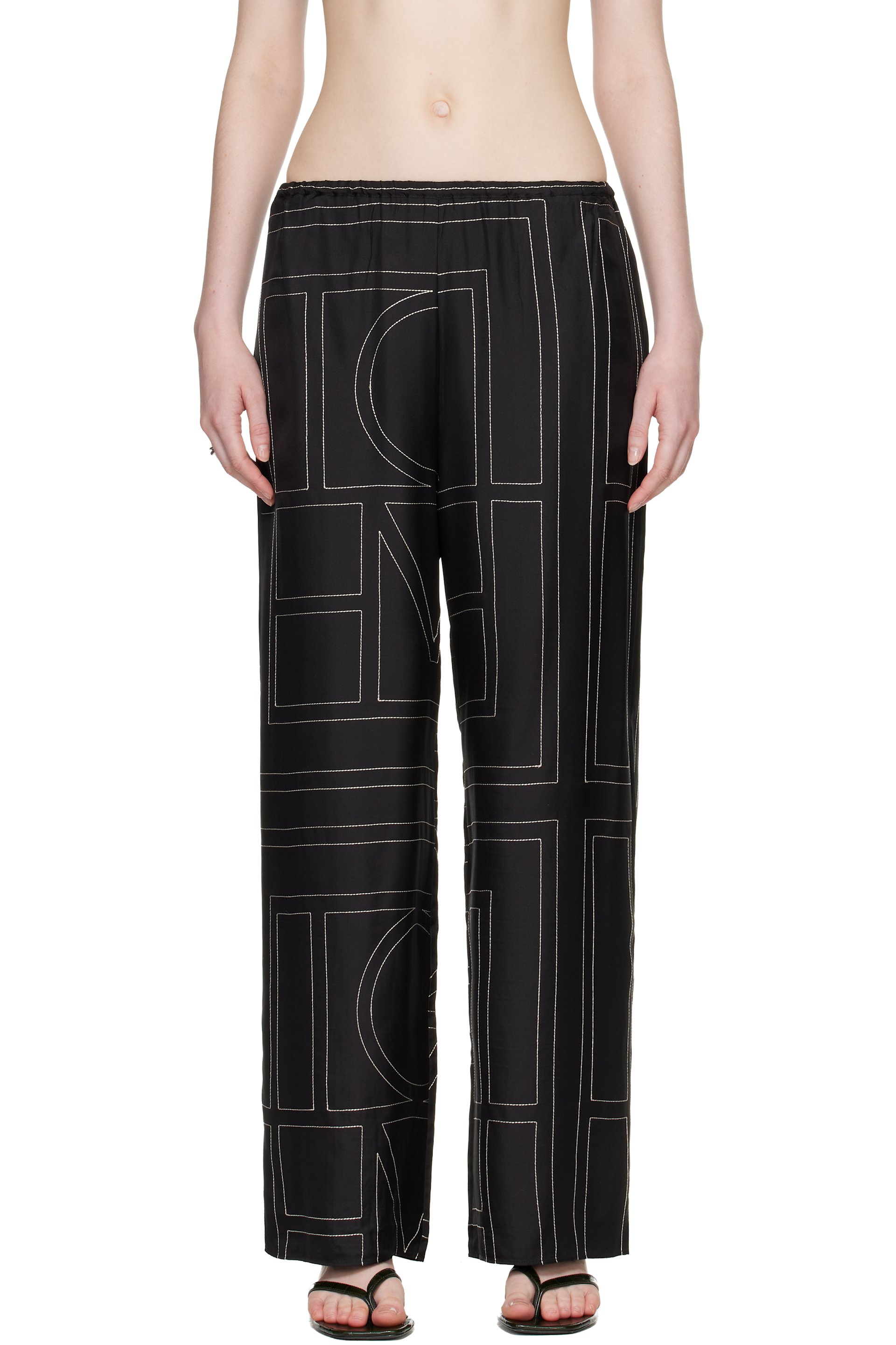 TOTEME - Black Monogram Silk PJ Lounge Pants