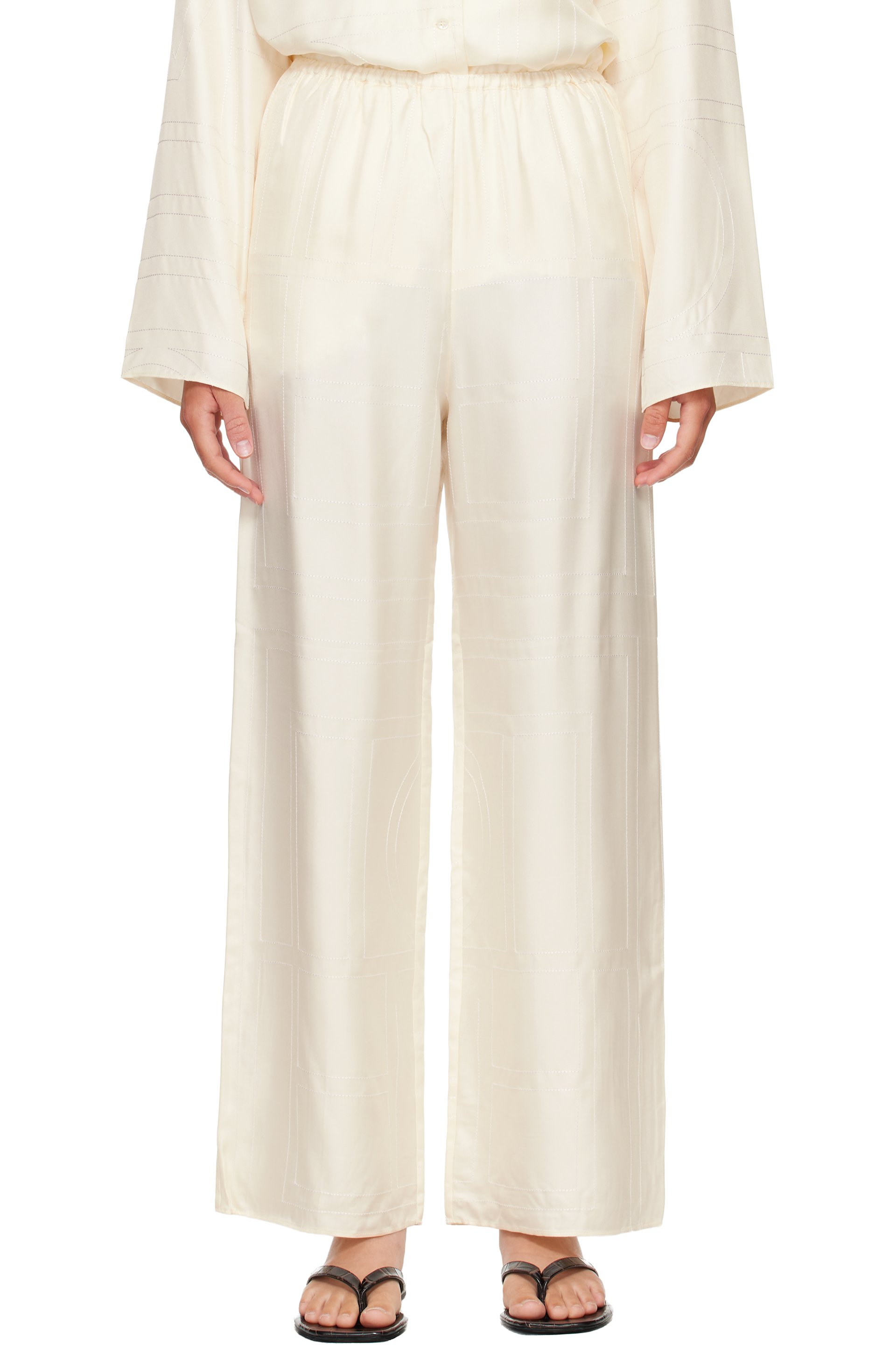 TOTEME - Off-White Monogram Silk PJ Lounge Pants
