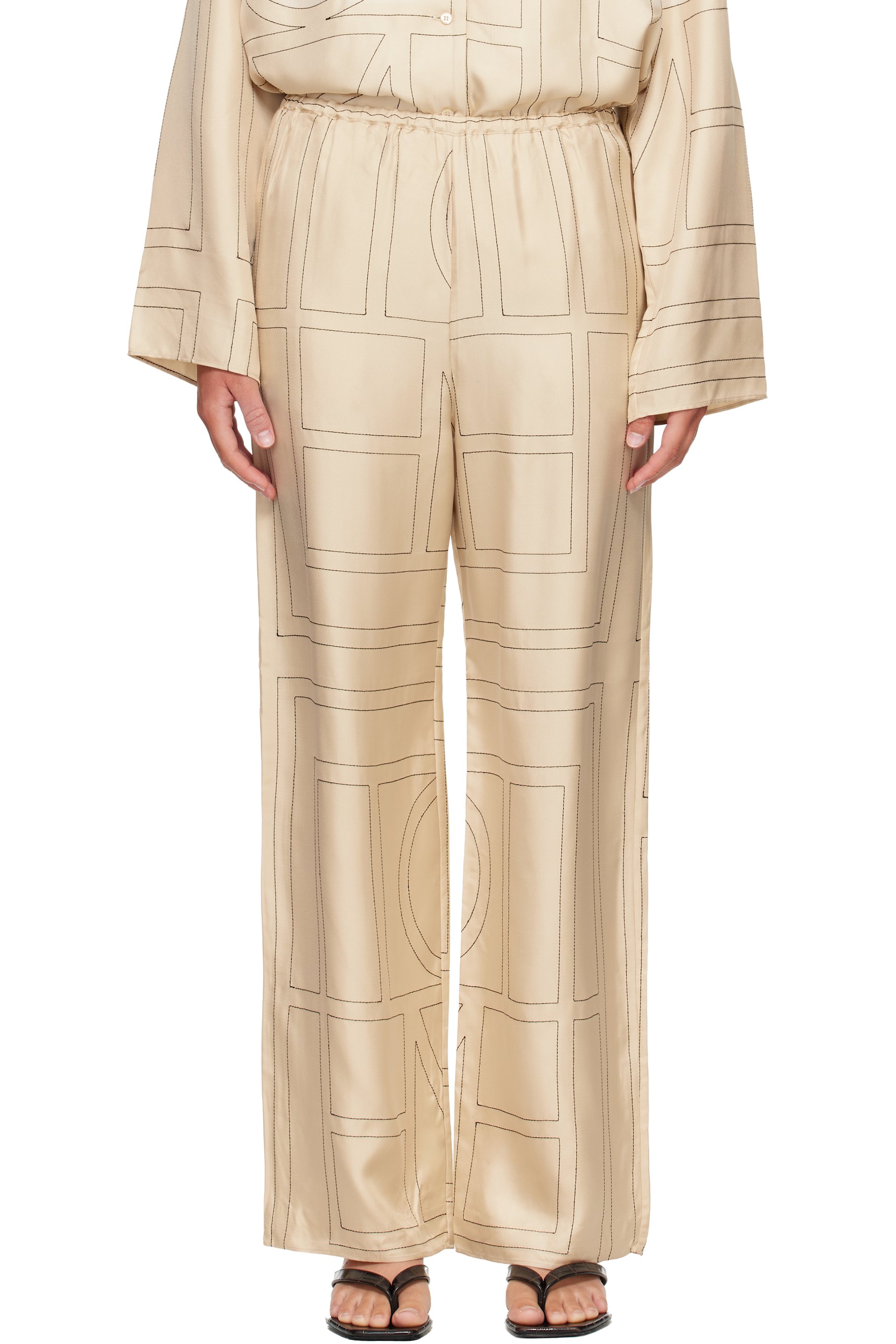 TOTEME - Off-White Monogram Silk PJ Lounge Pants