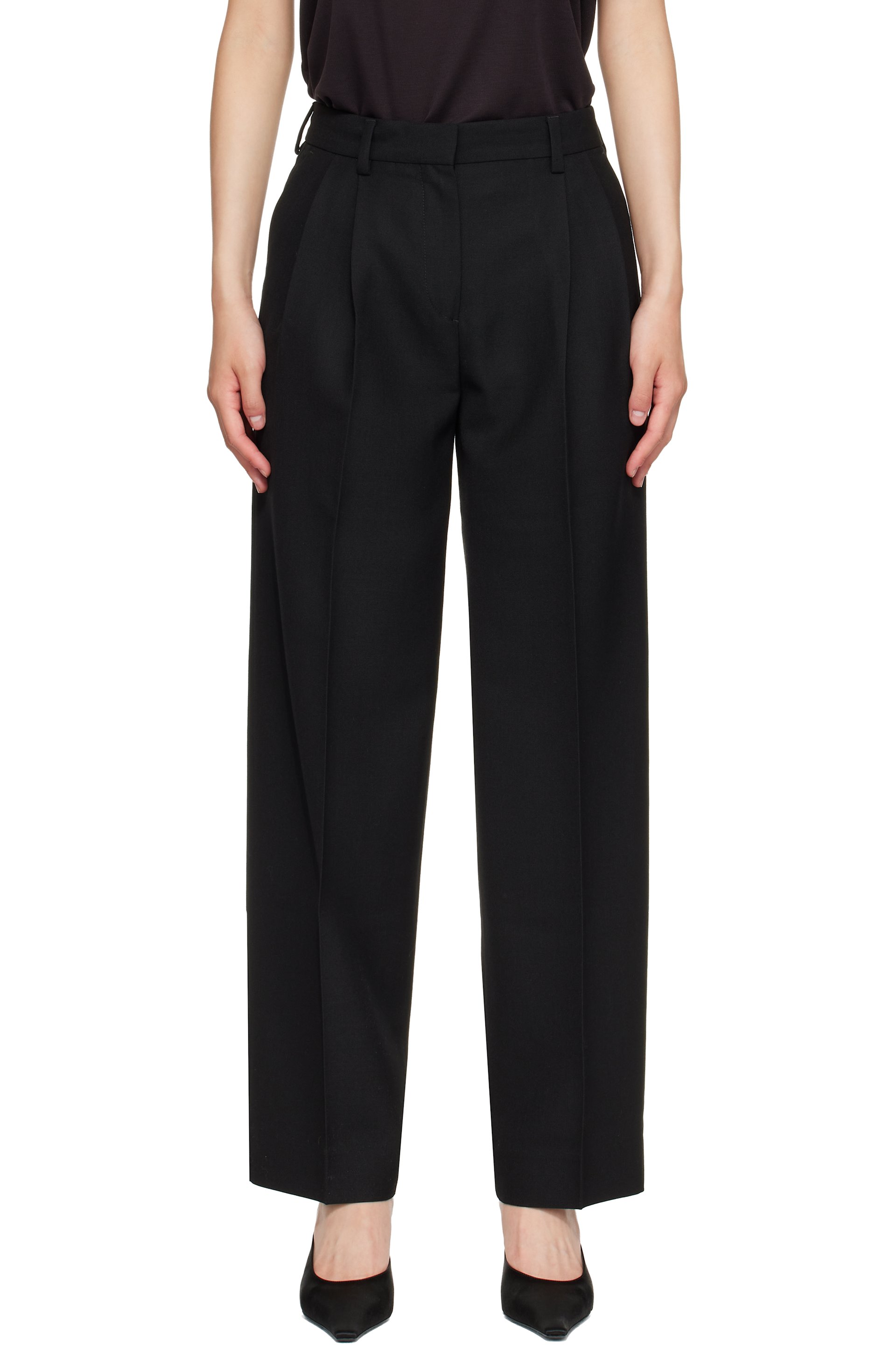 TOTEME - Black Double-Pleated Tailored Trousers