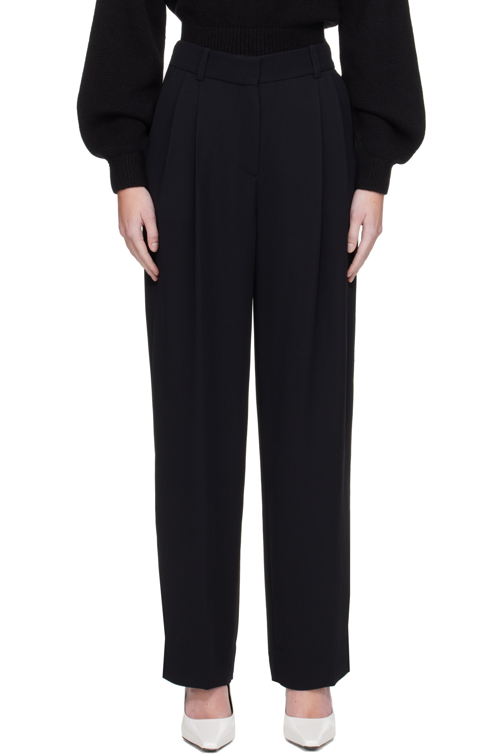 TOTEME - Black Double-Pleat Fluid Cady Trousers