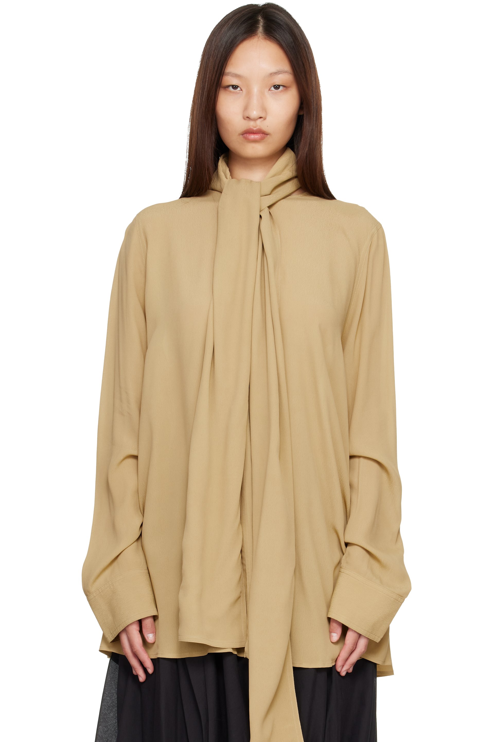 TOTEME - Beige Draped Scarf Blouse
