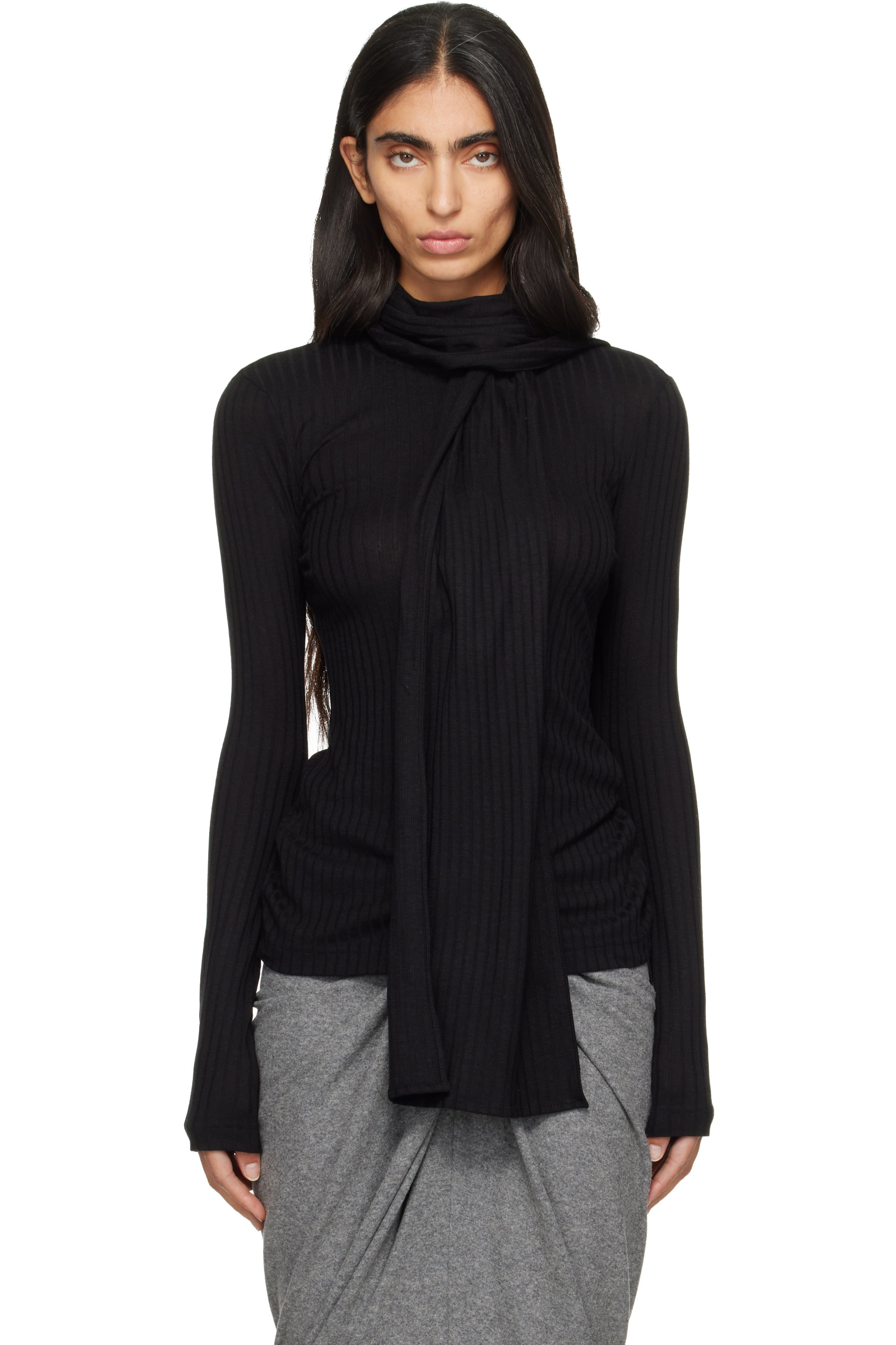 TOTEME - Black Ribbed Bow Blouse