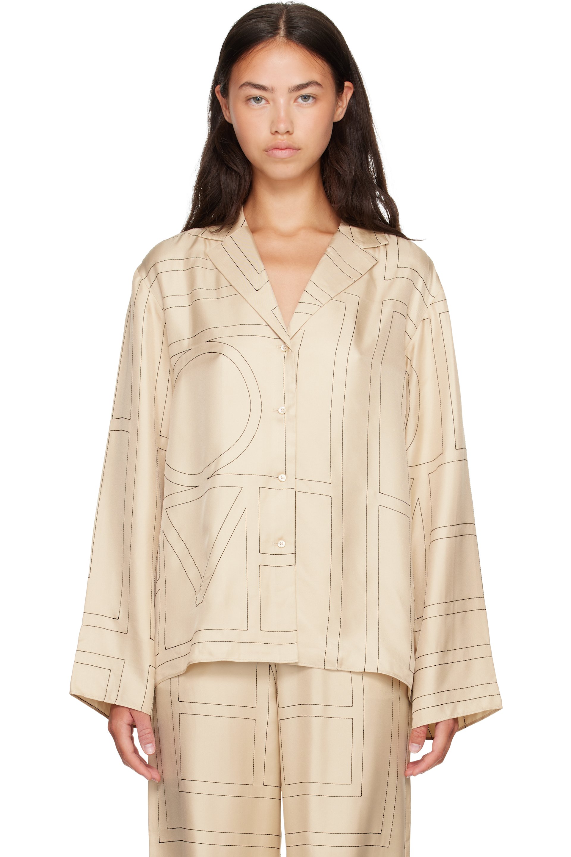 TOTEME - Off-White Monogram Silk PJ Shirt
