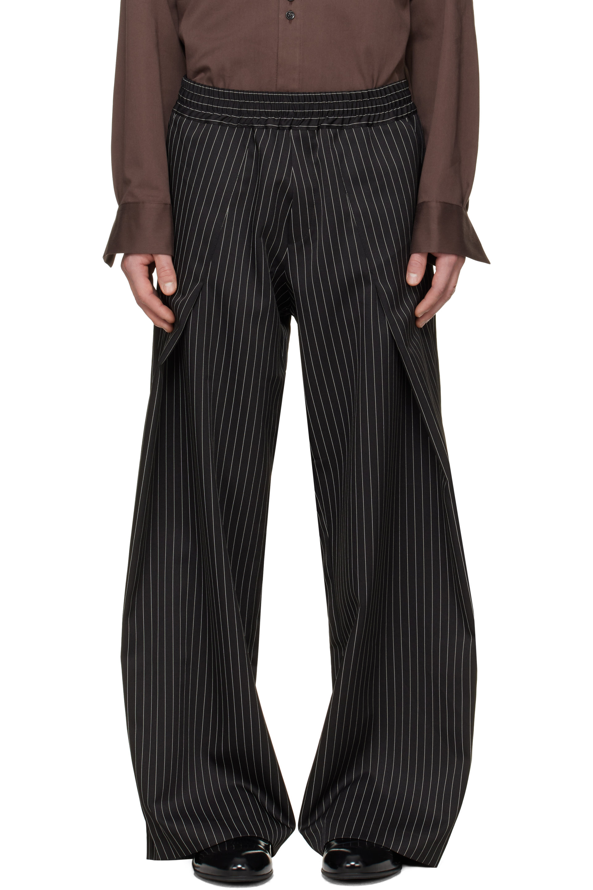 a.v. vattev - Black Diagonal Pleated Trousers