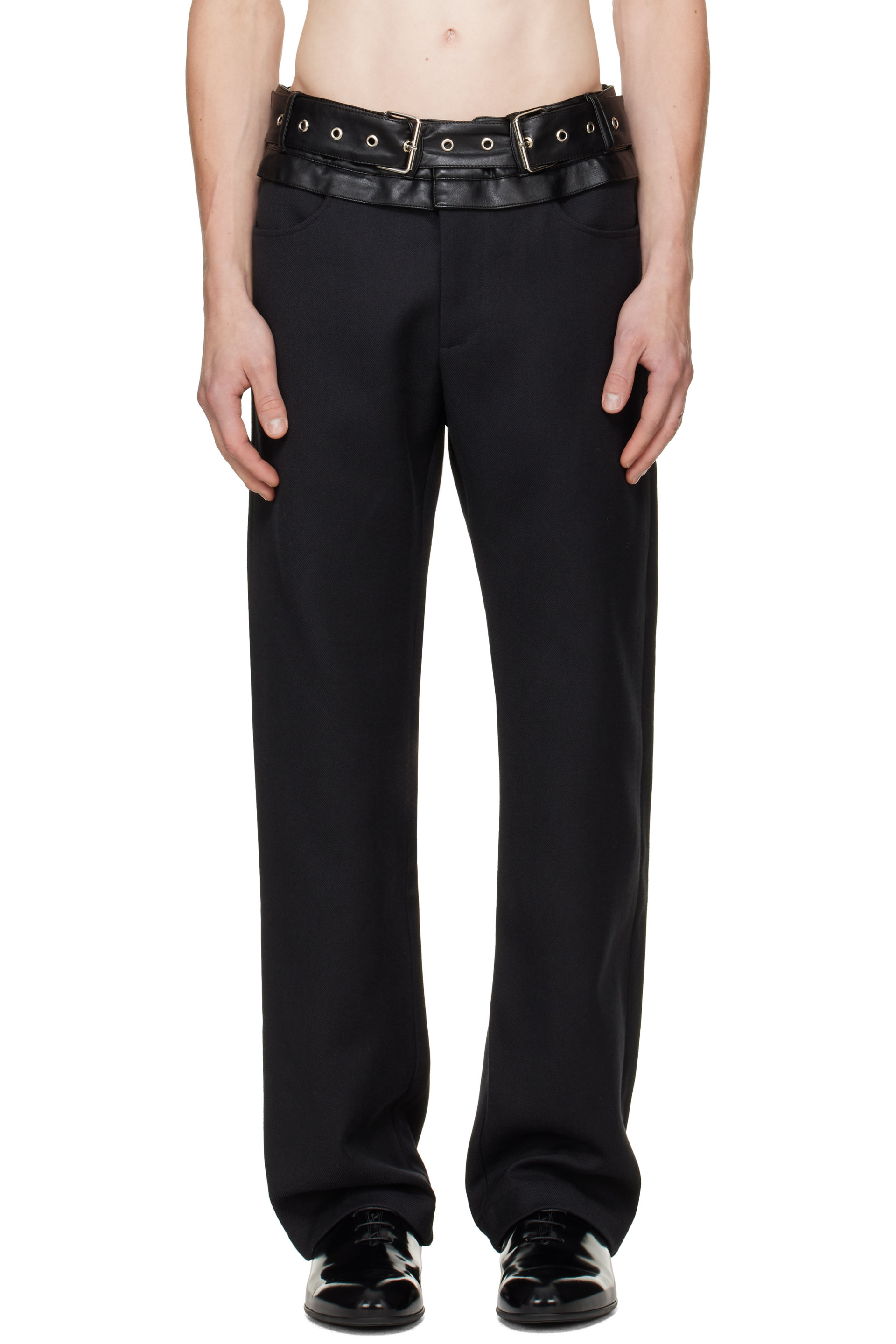 a.v. vattev - Black Double-Belt Boot-Cut Trousers