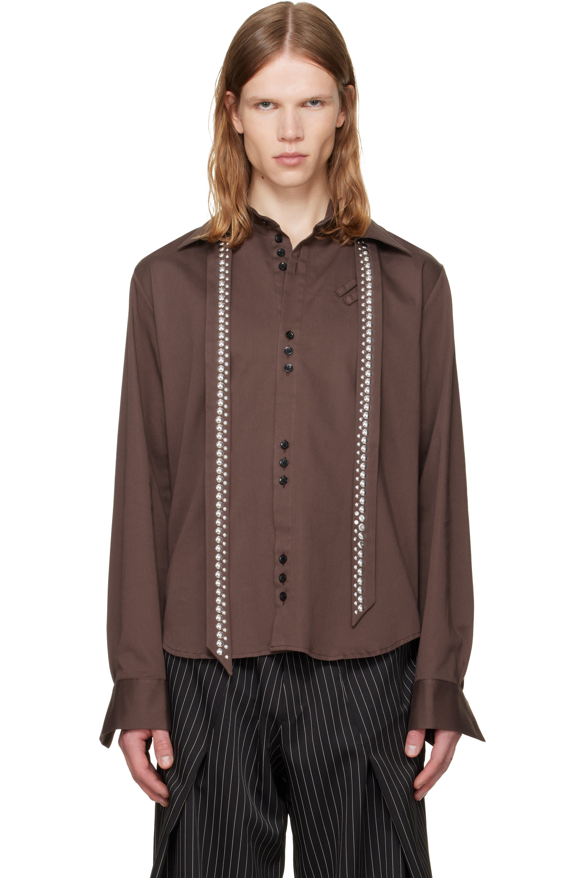 a.v. vattev - Brown Detachable Collar Scarf Shirt
