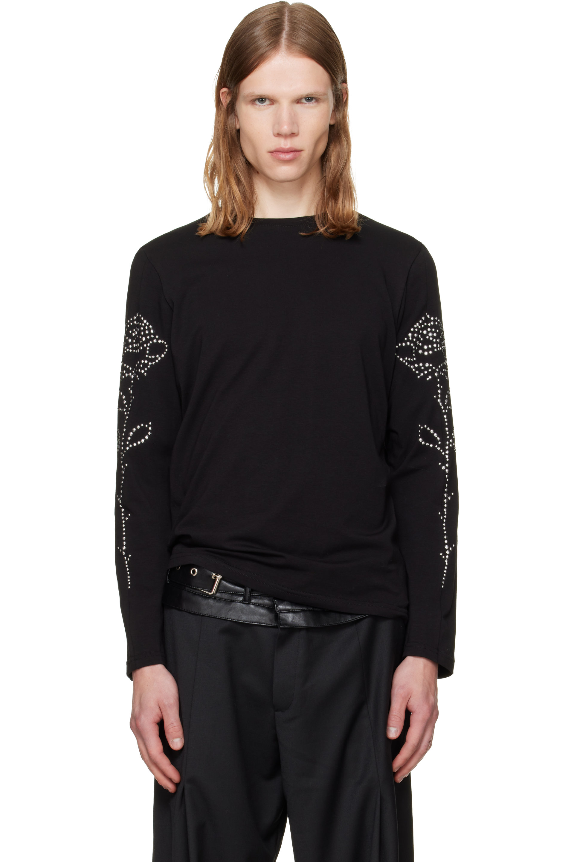 a.v. vattev - Black Studded Rose Long Sleeve T-shirt