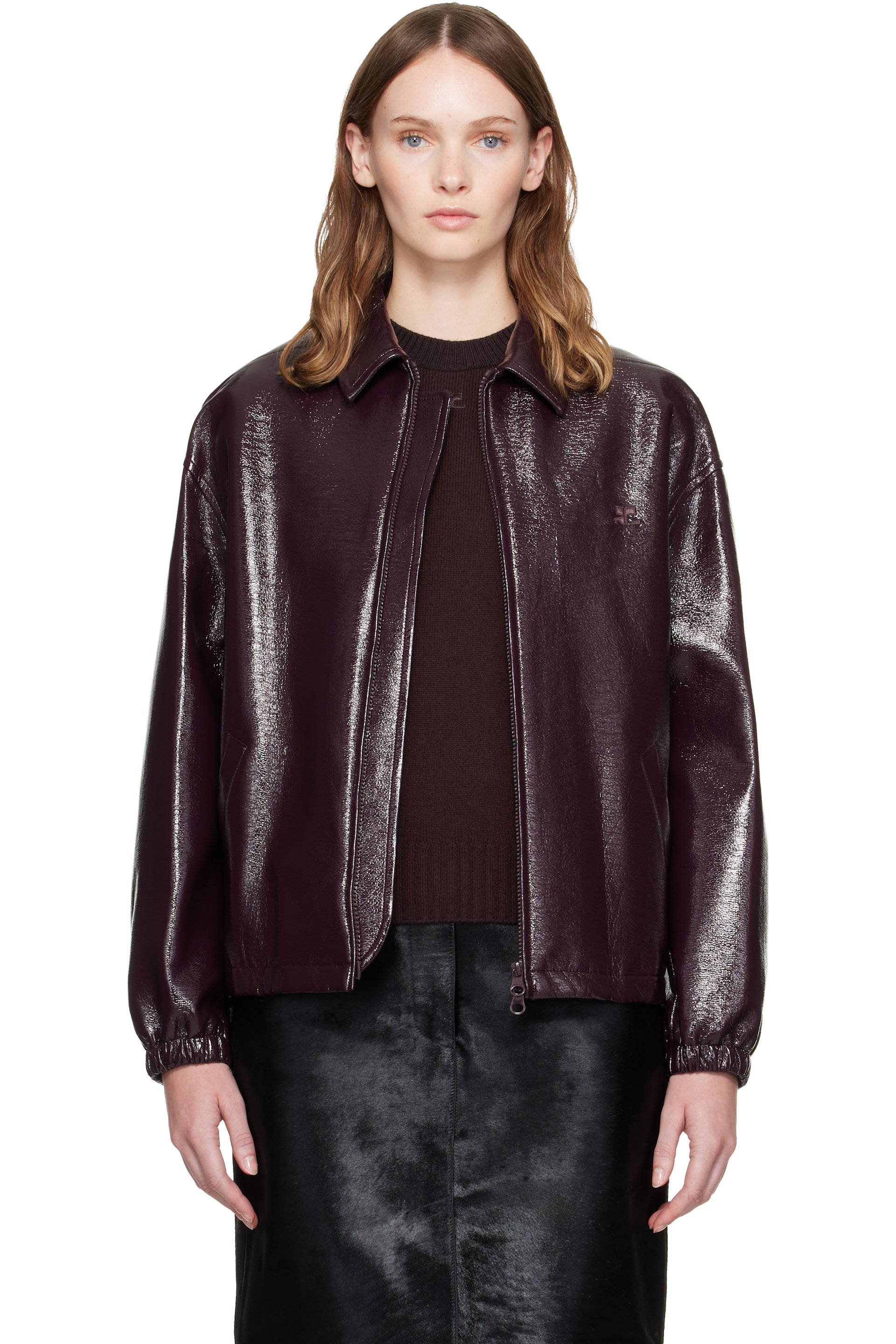 Courrèges - Burgundy Vinyl Bomber Jacket