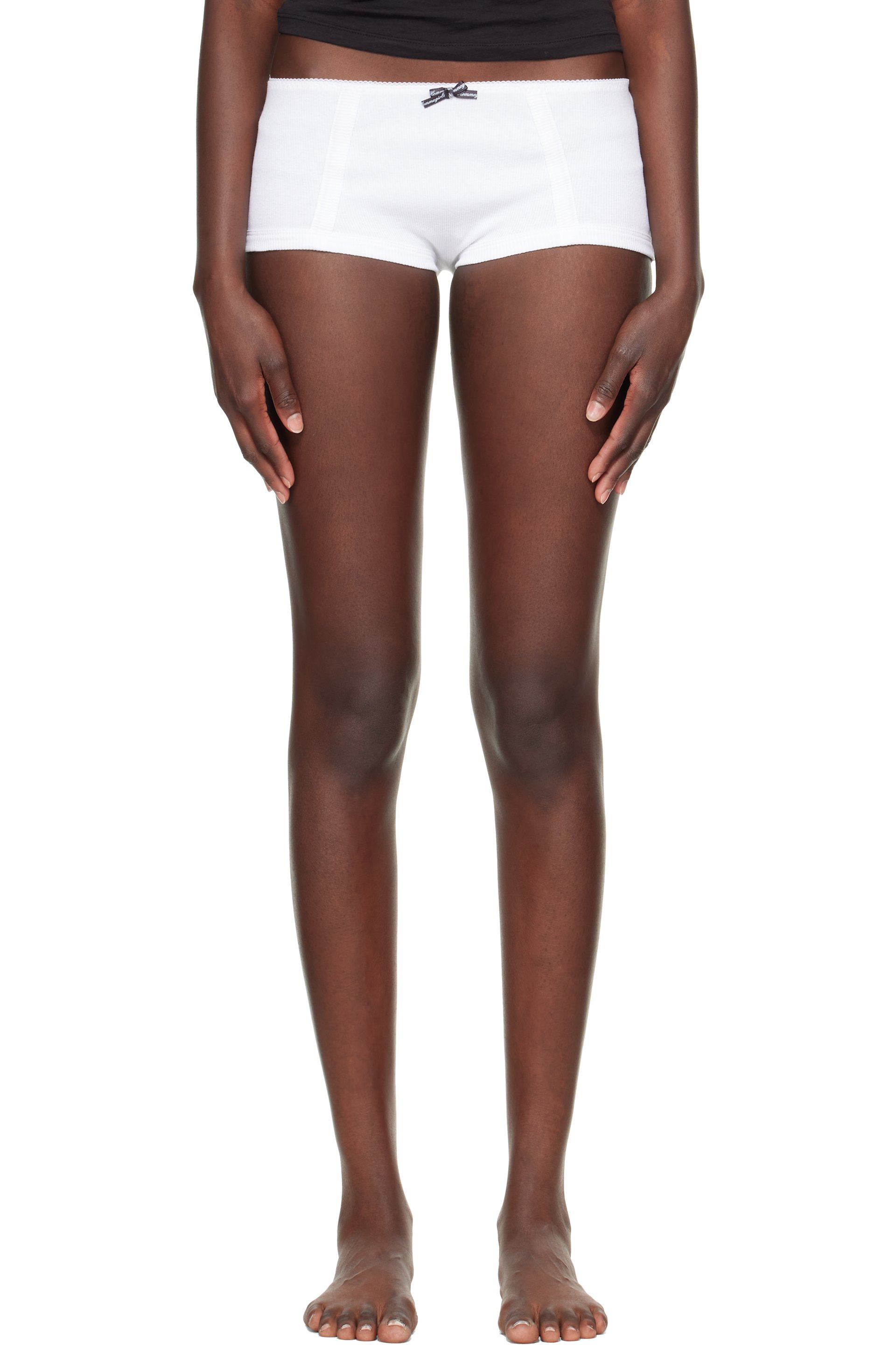 HommeGirls - Boxer blanc en tricot côtelé