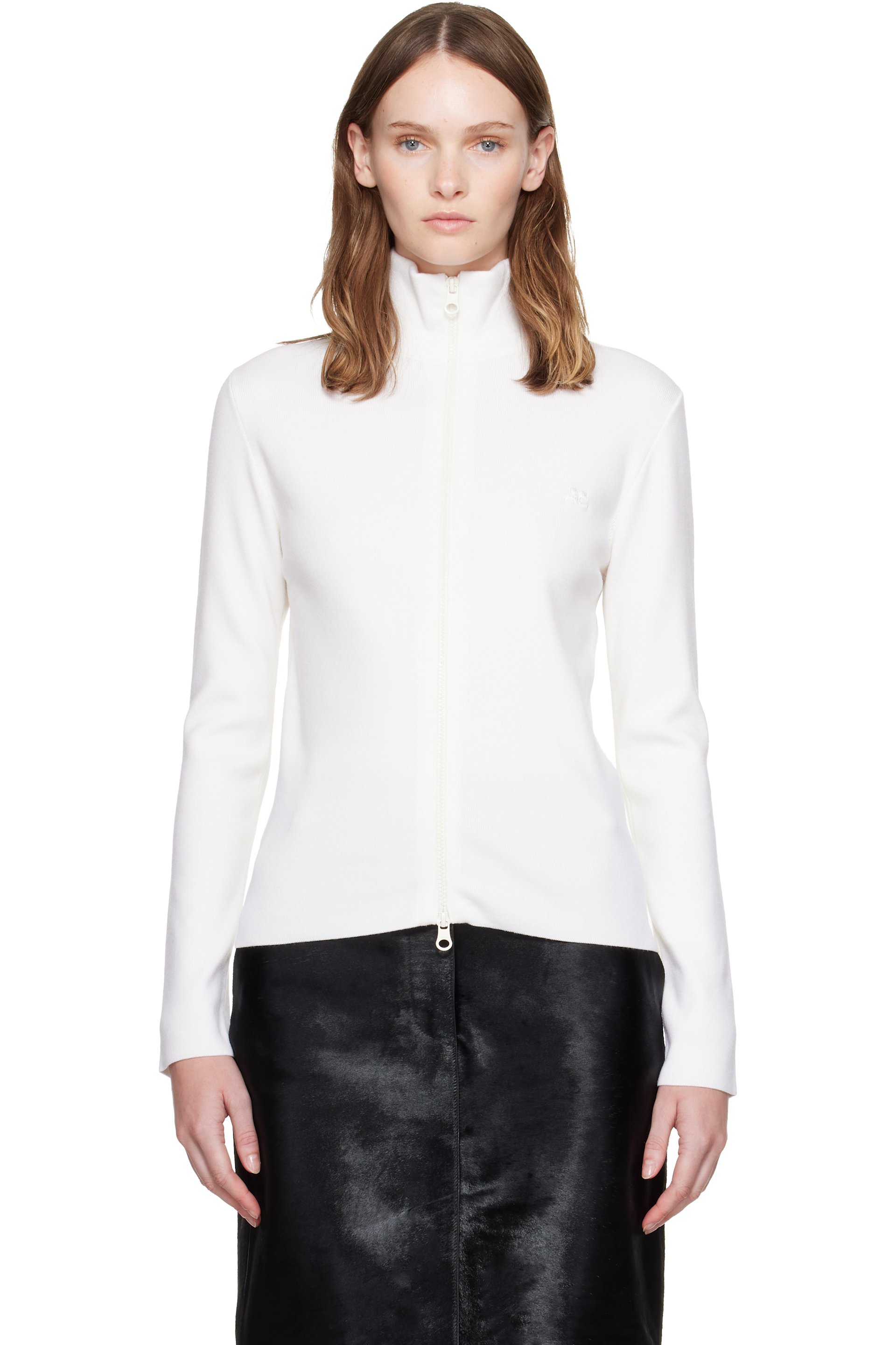 Courrèges - White Zipped Merino Wool Cardigan
